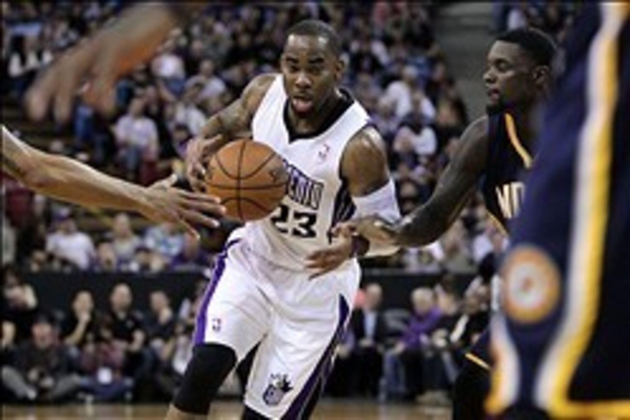 Jan 24, 2014; Sacramento, CA, USA; Sacramento Kings guard Marcus Thornton (23) drives the lane in front of Indiana Pacers defenders in the first half of their NBA basketball game at Sleep Train Arena. Mandatory Credit: Lance Iversen-USA TODAY Sports Jan 24, 2014; Sacramento, CA, USA; Sacramento Kings guard Marcus Thornton (23) drives the lane in front of Indiana Pacers defenders in the first half of their NBA basketball game at Sleep Train Arena. Mandatory Credit: Lance Iversen-USA TODAY Sports