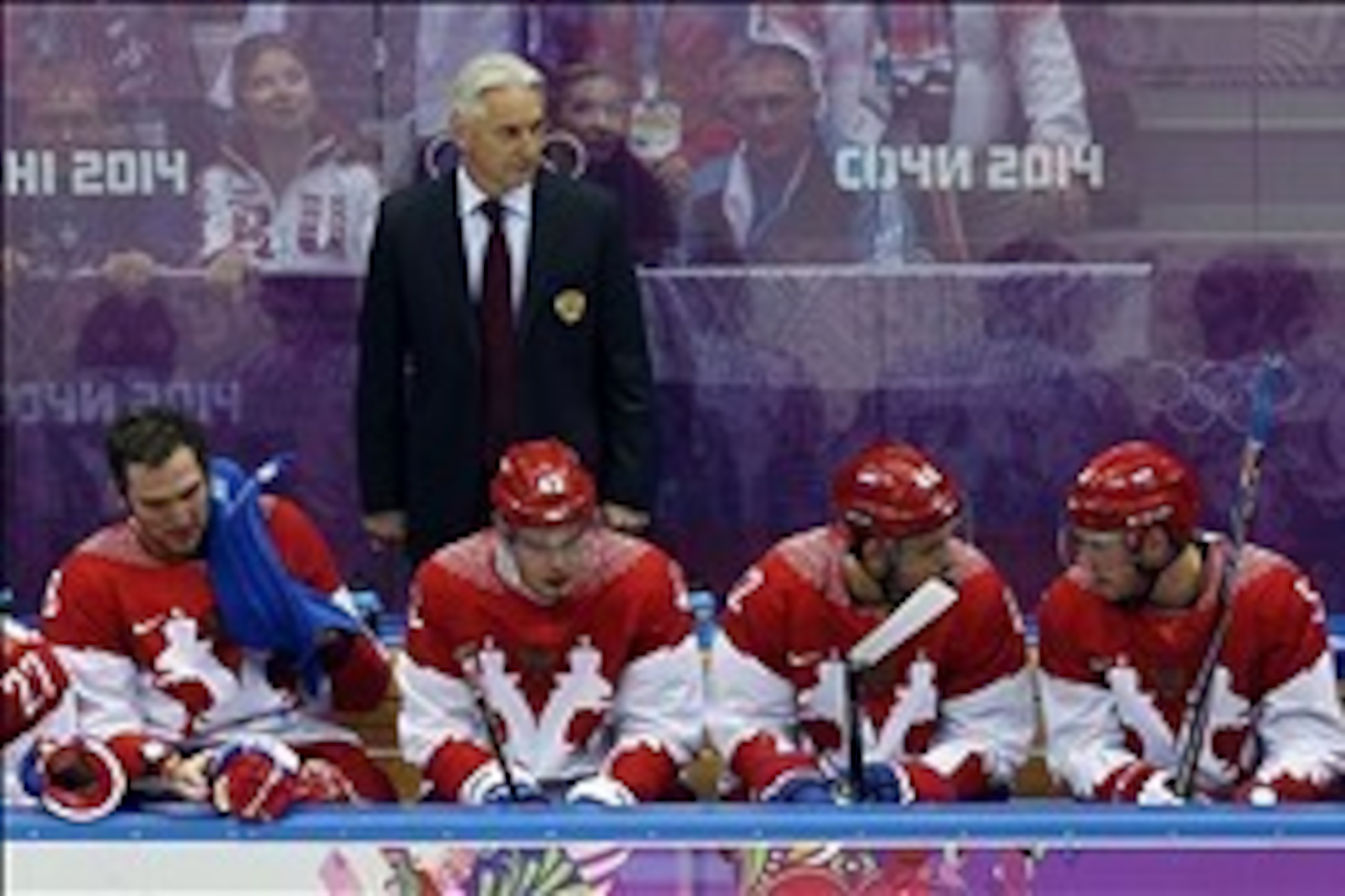 Feb 15, 2014; Sochi, RUSSIA; Russia head coach Zinetula Bilyaletdinov in a men's preliminary round ice hockey game during the Sochi 2014 Olympic Winter Games at Bolshoy Ice Dome. Mandatory Credit: Winslow Townson-USA TODAY Sports