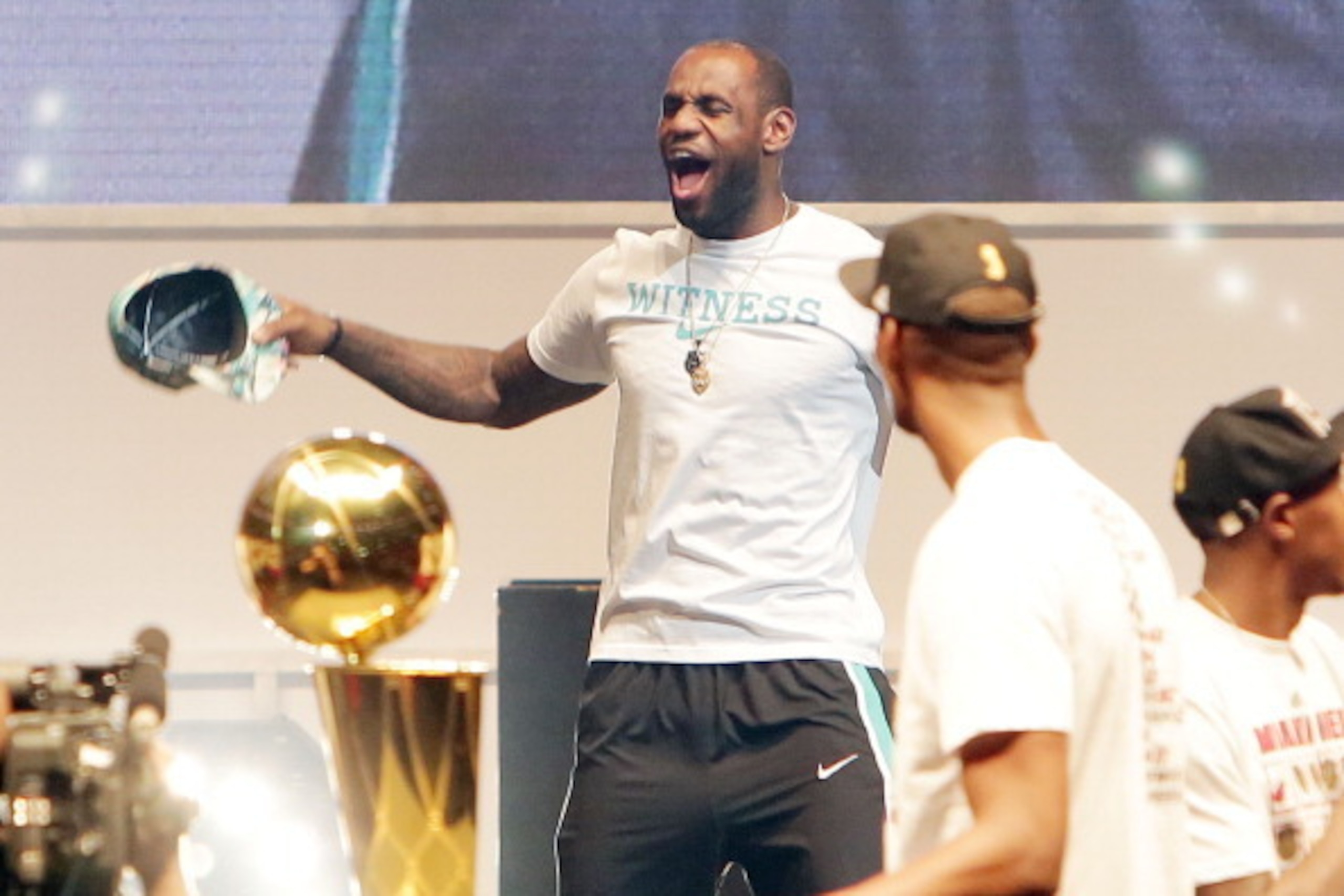 MIAMI, FL - JUNE 24: LeBron James of the Miami Heat attends the NBA Championship victory rally at the AmericanAirlines Arena on June 24, 2013 in Miami, Florida. The Miami Heat defeated the San Antonio Spurs in the NBA Finals.  (Photo by Alexander Tamargo/