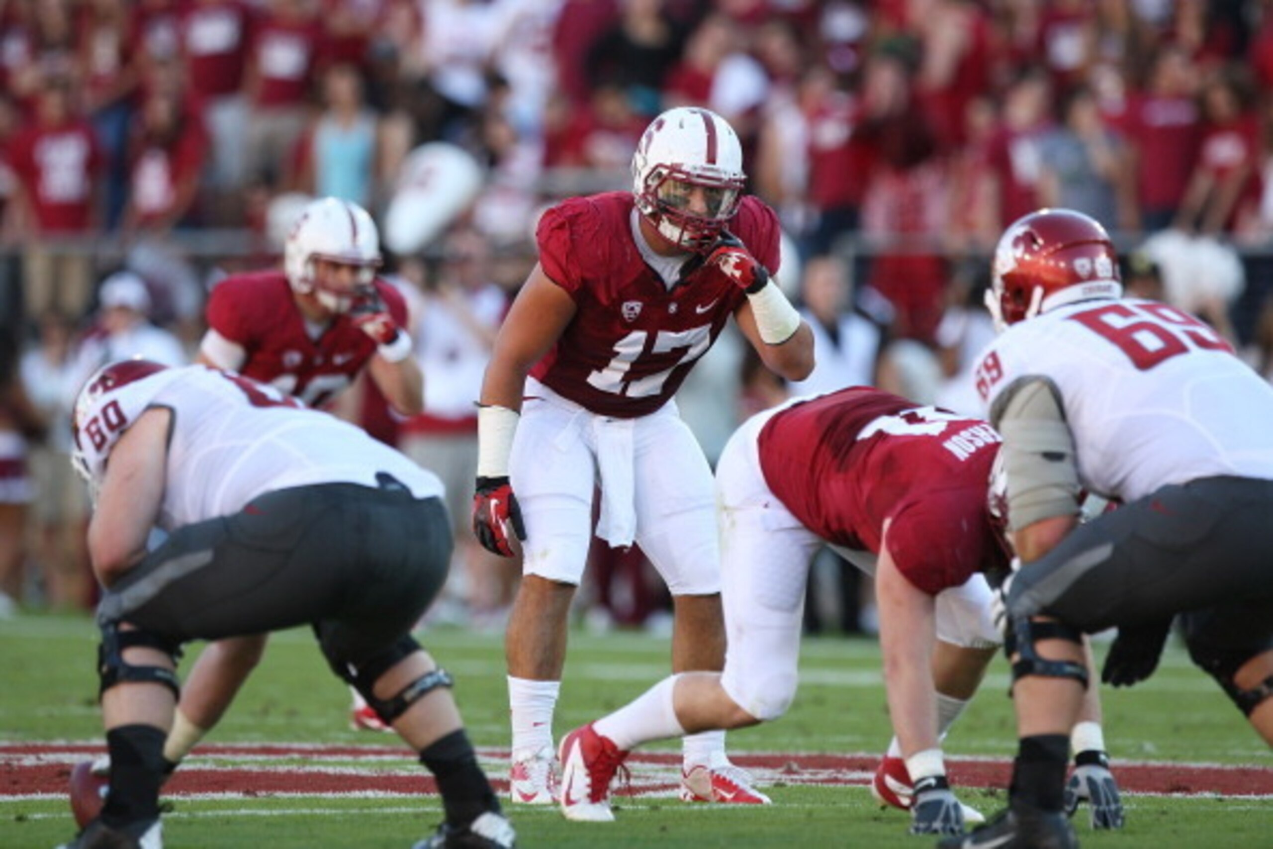 PALO ALTO, CA - OCTOBER 27: A.J. Tarpley #17 of the Stanford Cardinal during a game against the Washington State Cougars at Stanford Stadium on October 27, 2012 in Palo Alto, California.  (Photo by Tony Medina/Getty Images)