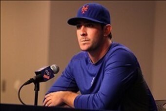 Aug 26, 2013; New York, NY, USA; New York Mets starting pitcher Matt Harvey speaks about his injury during a press conference before a game against the Philadelphia Phillies at Citi Field. It was announced today that Harvey has a partially torn UCL. Manda