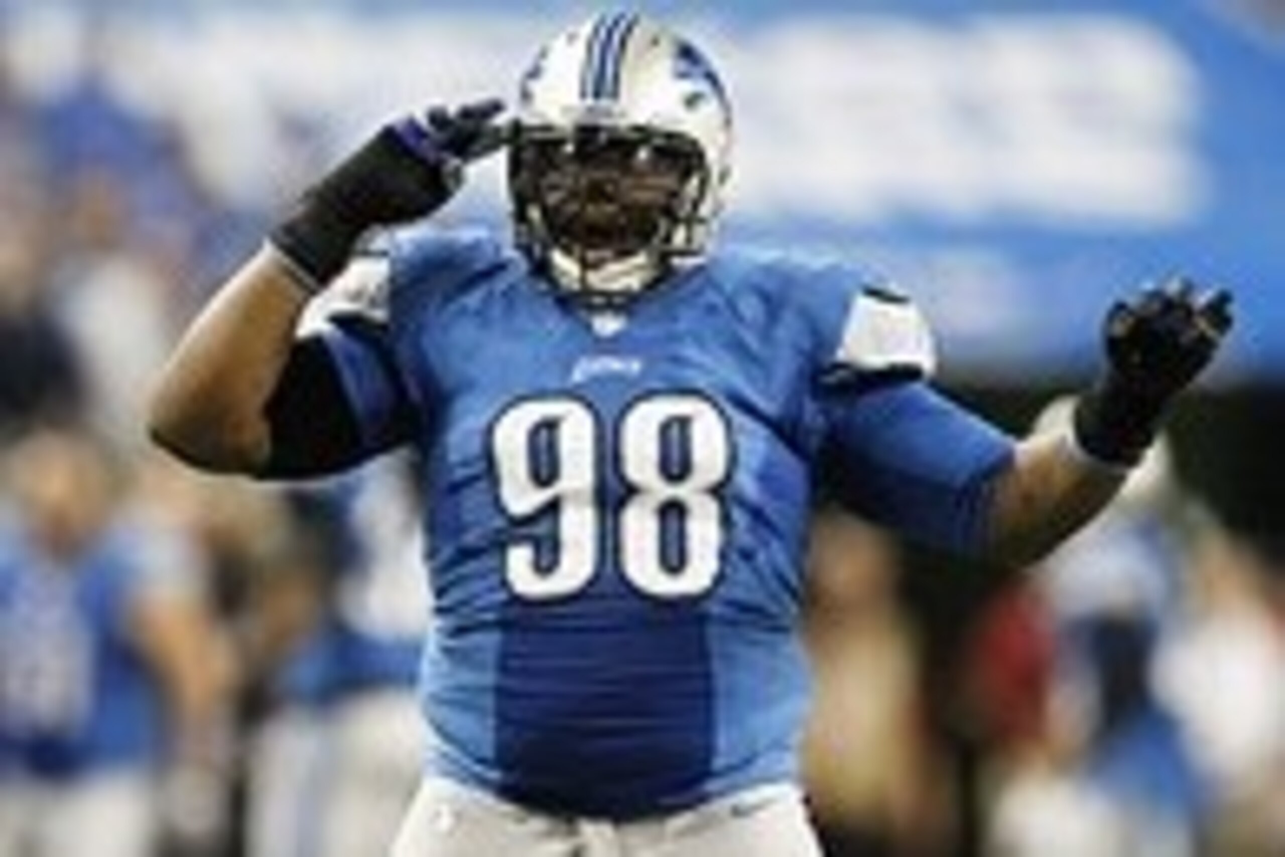 Dec 22, 2013; Detroit, MI, USA; Detroit Lions defensive tackle Nick Fairley (98) celebrates after making a play during the fourth quarter against the New York Giants at Ford Field. Giants beat the Lions 23-20. Mandatory Credit: Raj Mehta-USA TODAY Sports Dec 22, 2013; Detroit, MI, USA; Detroit Lions defensive tackle Nick Fairley (98) celebrates after making a play during the fourth quarter against the New York Giants at Ford Field. Giants beat the Lions 23-20. Mandatory Credit: Raj Mehta-USA TODAY Sports