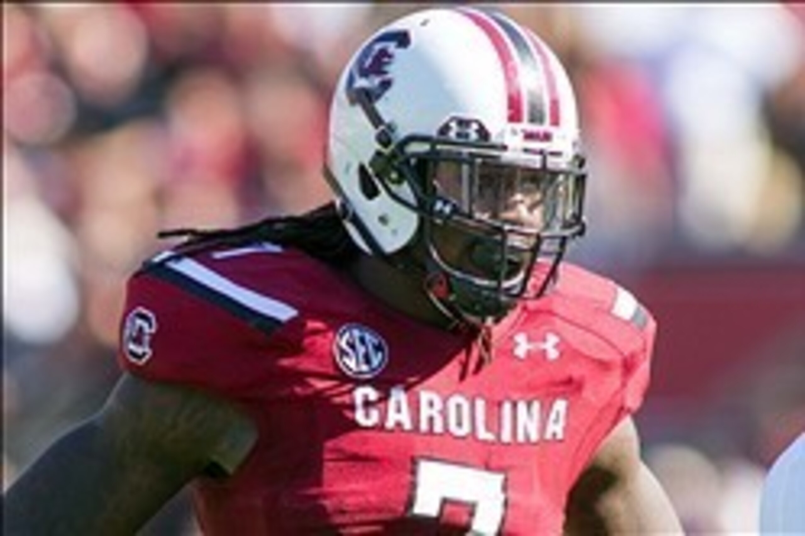 Nov 2, 2013; Columbia, SC, USA; South Carolina Gamecocks defensive end Jadeveon Clowney (7) stands on the sidelines during a timeout against the Mississippi State Bulldogs at Williams-Brice Stadium. The Gamecocks defeated the Bulldogs 34-16.  Mandatory Cr
