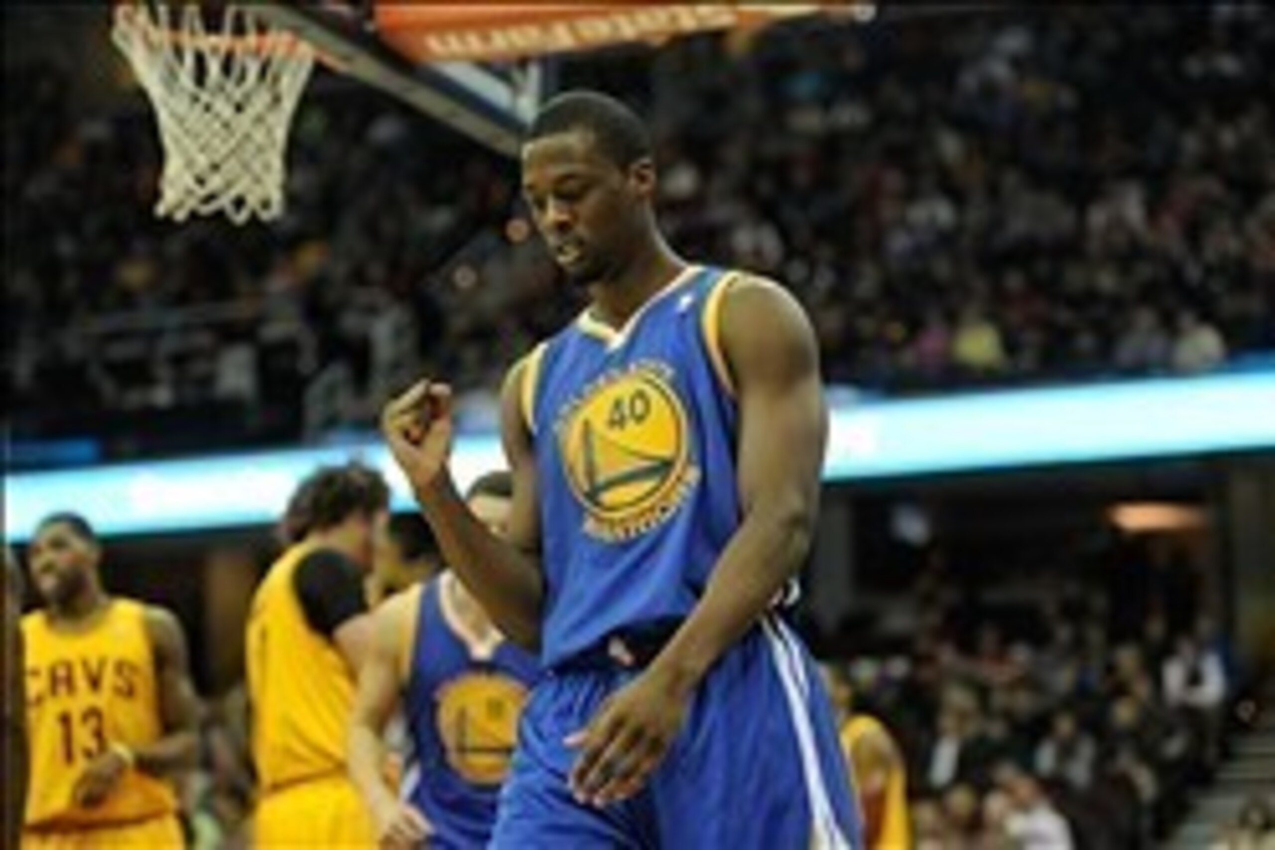 Dec 29, 2013; Cleveland, OH, USA; Golden State Warriors small forward Harrison Barnes reacts during a game against the Cleveland Cavaliers at Quicken Loans Arena. The Warriors won 108-104. Mandatory Credit: David Richard-USA TODAY Sports