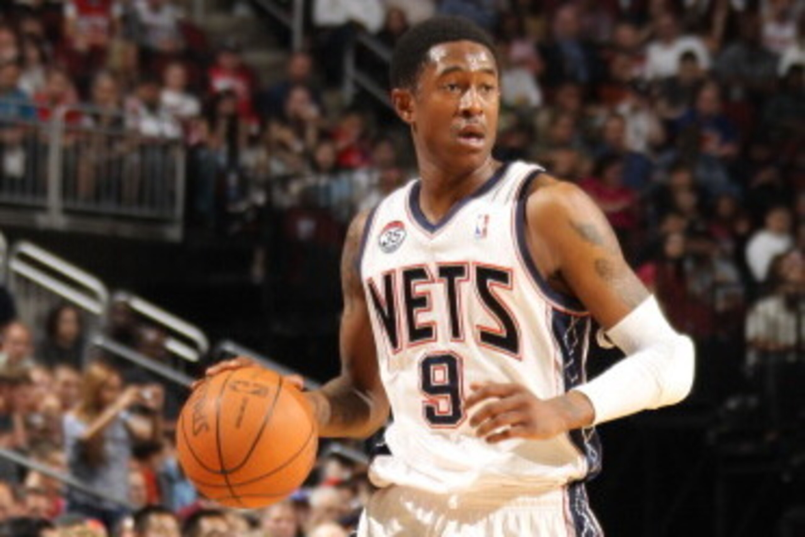NEWARK, NJ - APRIL 16:  MarShon Brooks #9 of the New Jersey Nets controls the ball during the game against the Miami Heat on April 16, 2012 at the Prudential Center in Newark, New Jersey.  NOTE TO USER: User expressly acknowledges and agrees that, by down