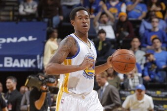 OAKLAND, CA - JANUARY 26: MarShon Brooks #2 of the Golden State Warriors handles the ball against the Portland Trail Blazers on January 26, 2014 at Oracle Arena in Oakland, California. NOTE TO USER: User expressly acknowledges and agrees that, by download