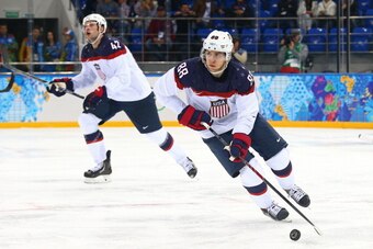 SOCHI, RUSSIA - FEBRUARY 19:  Patrick Kane #88 of the United States skates against the Czech Republic during the Men's Ice Hockey Quarterfinal Playoff on Day 12 of the 2014 Sochi Winter Olympics at Shayba Arena on February 19, 2014 in Sochi, Russia.  (Pho