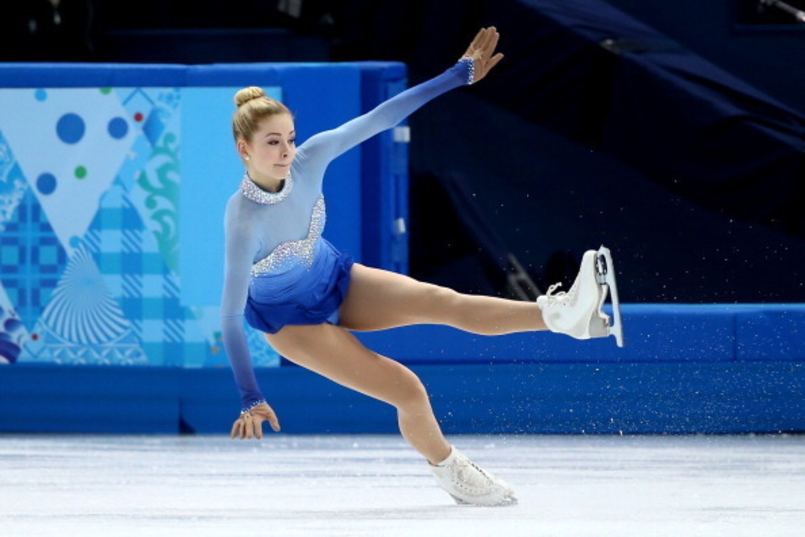 SOCHI, RUSSIA - FEBRUARY 20:  Gracie Gold of the United States falls while competing in the Figure Skating Ladies' Free Skating on day 13 of the Sochi 2014 Winter Olympics at Iceberg Skating Palace on February 20, 2014 in Sochi, Russia.  (Photo by Ryan Pi