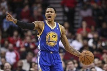 Dec 6, 2013; Houston, TX, USA; Golden State Warriors shooting guard Kent Bazemore (20) brings the ball up the court during the fourth quarter against the Houston Rockets at Toyota Center.  The Rockets defeated the Warriors 105-83. Mandatory Credit: Troy T