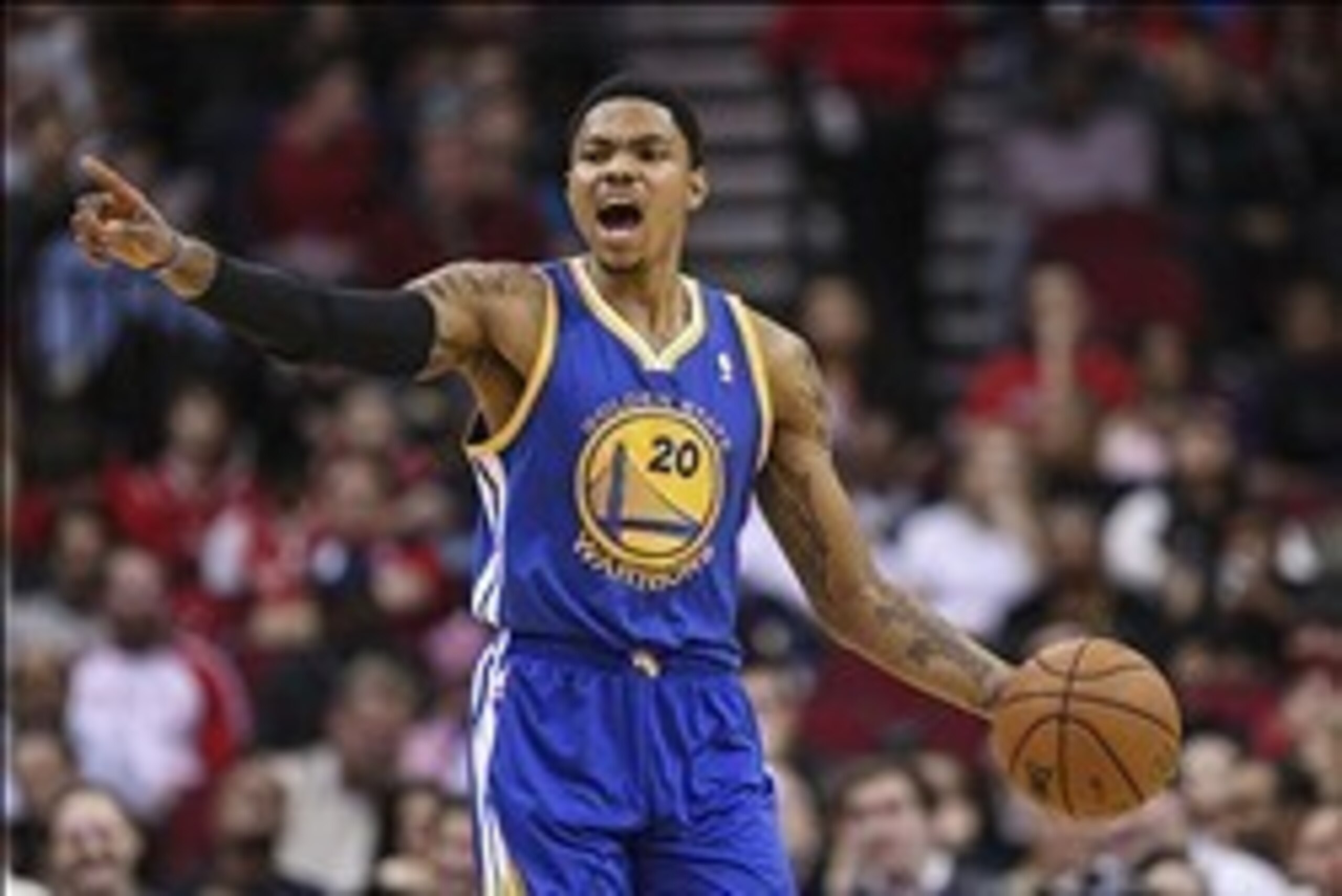 Dec 6, 2013; Houston, TX, USA; Golden State Warriors shooting guard Kent Bazemore (20) brings the ball up the court during the fourth quarter against the Houston Rockets at Toyota Center.  The Rockets defeated the Warriors 105-83. Mandatory Credit: Troy T