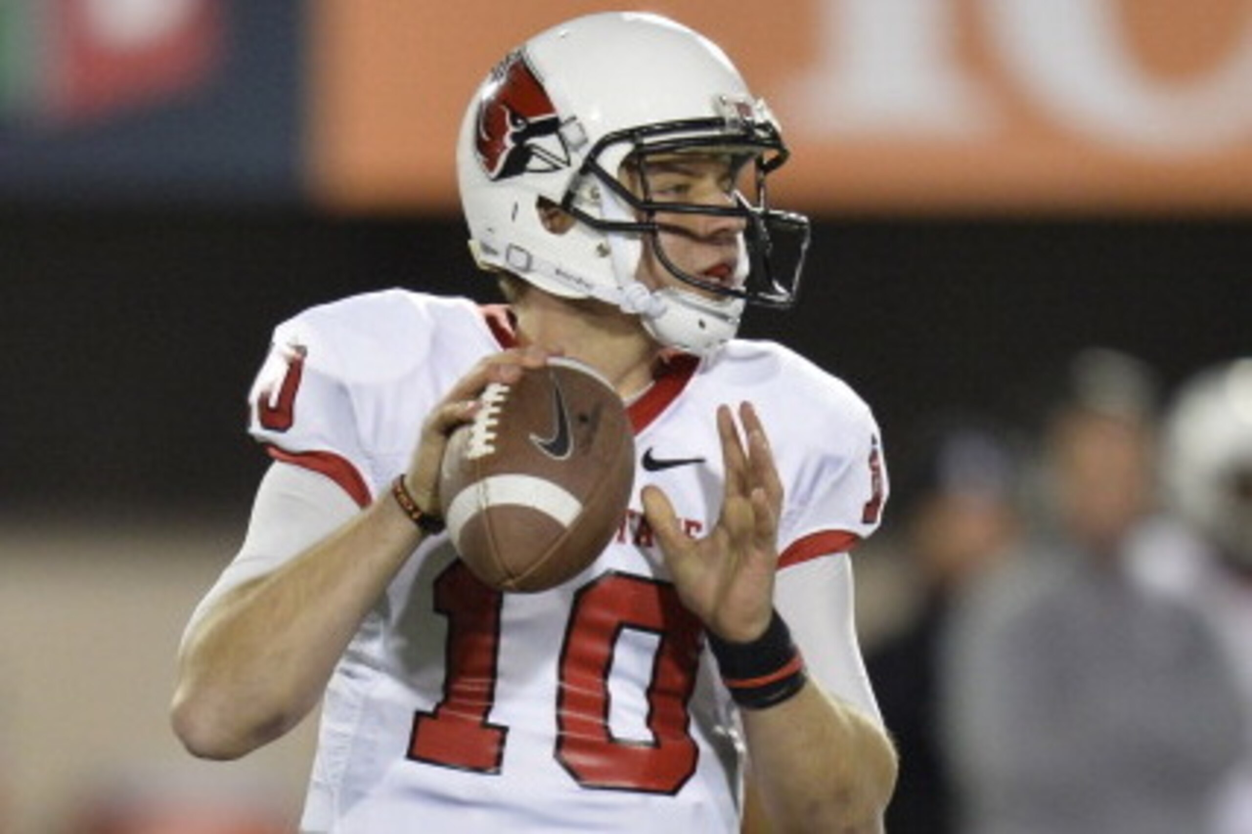 DEKALB, IL - NOVEMBER 13: Quarterback Keith Wenning #10 of the Ball State Cardinals drops back to pass during the second quarter against the Northern Illinois Huskies at Huskie Stadium on November 13, 2013 in DeKalb, Illinois. (Photo by Brian Kersey/Get DEKALB, IL - NOVEMBER 13: Quarterback Keith Wenning #10 of the Ball State Cardinals drops back to pass during the second quarter against the Northern Illinois Huskies at Huskie Stadium on November 13, 2013 in DeKalb, Illinois. (Photo by Brian Kersey/Get