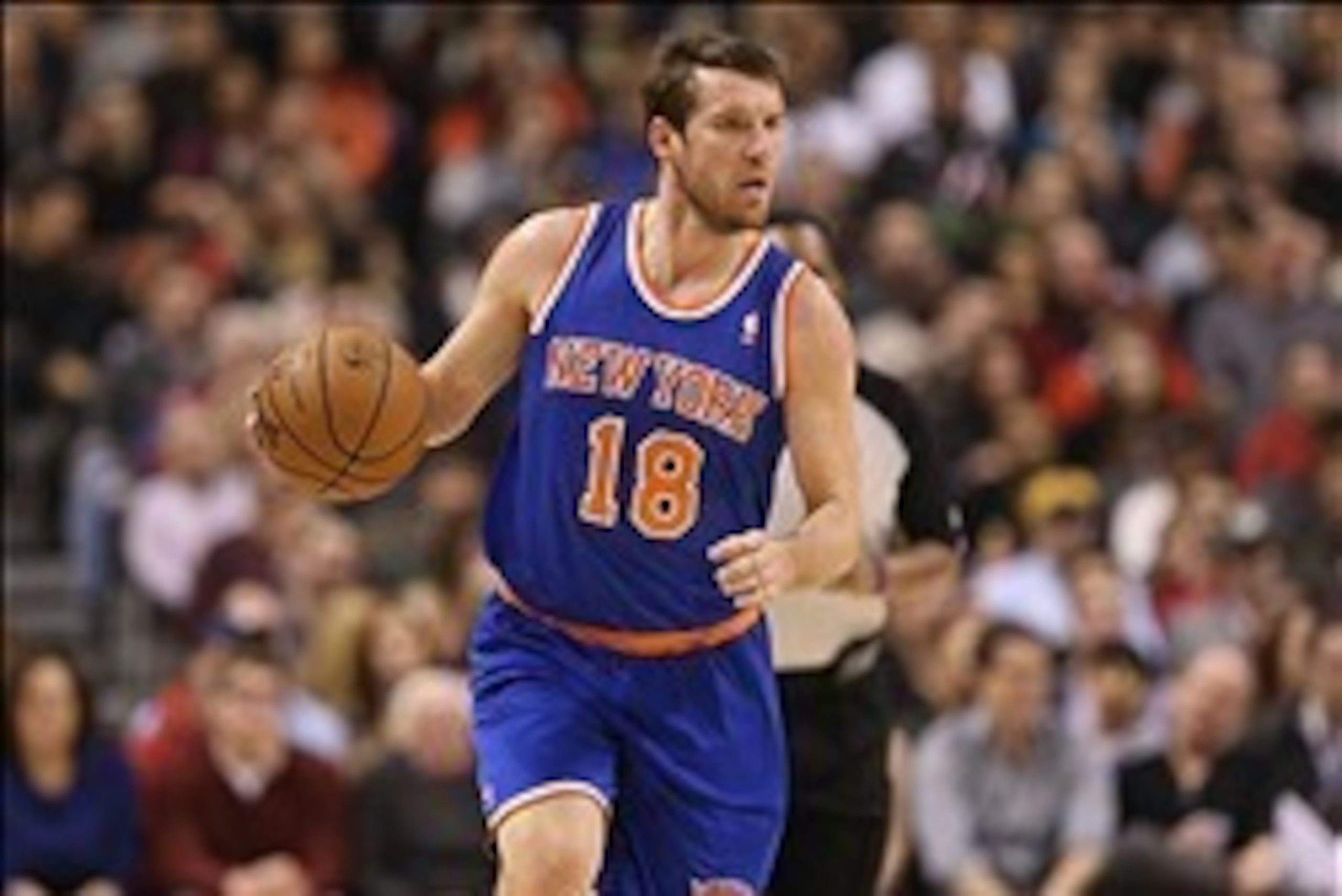 Dec 28, 2013; Toronto, Ontario, CAN; New York Knicks point guard Beno Udrih (18) dribbles during their game against the Toronto Raptors at Air Canada Centre. The Raptors beat the Knicks 115-100. Mandatory Credit: Tom Szczerbowski-USA TODAY Sports