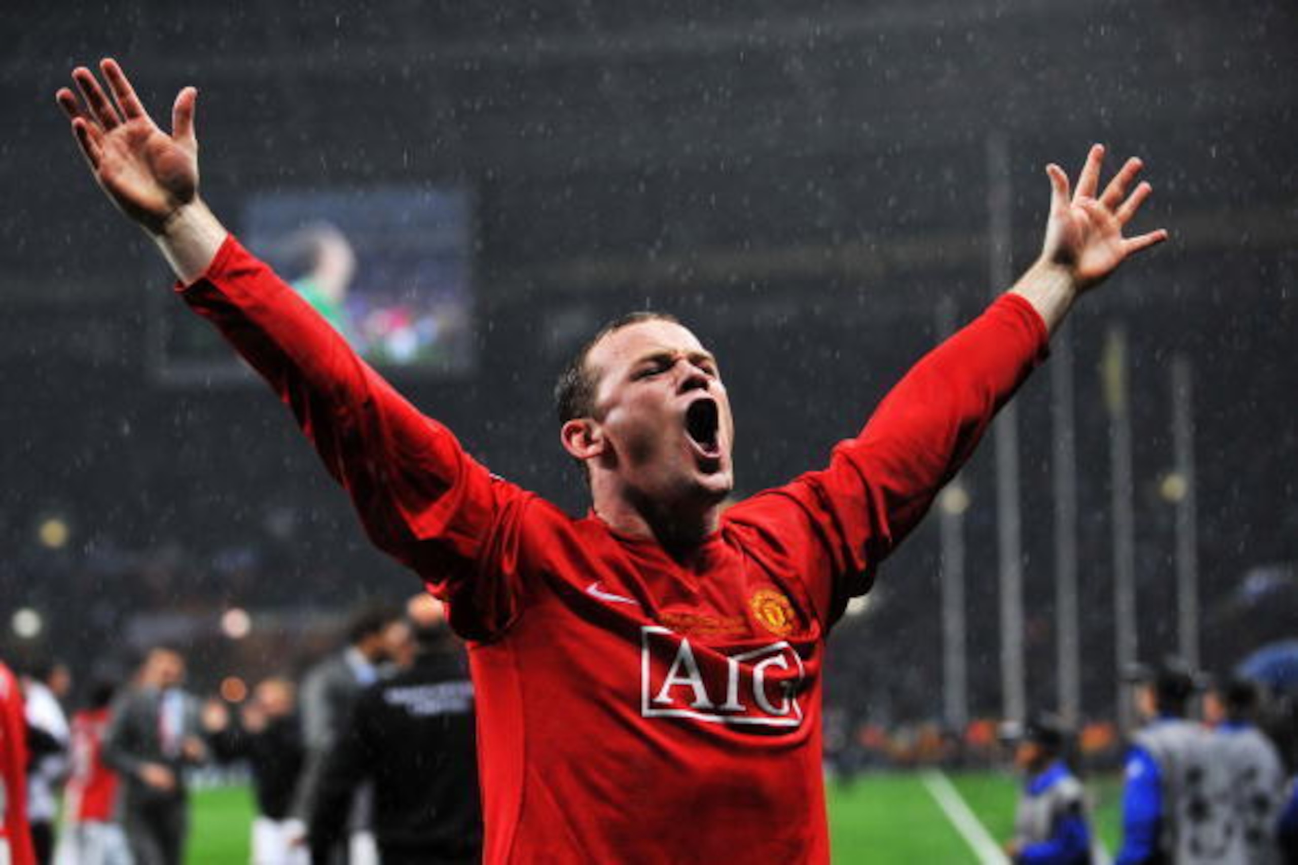 MOSCOW - MAY 21:  Wayne Rooney of Manchester United celebrates his team's 6-5 victory in the penalty shootout during the UEFA Champions League Final match between Manchester United and Chelsea at the Luzhniki Stadium on May 21, 2008 in Moscow, Russia.  (P
