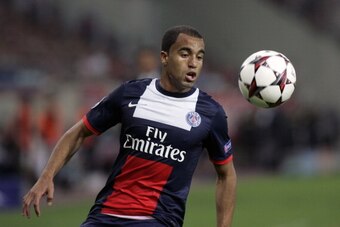 ATHENS, GREECE - SEPTEMBER 17:  Lucas of Paris Saint-Germain FC in action during the UEFA Champions League group stage match between Olympiacos FC and Paris Saint-Germain FC held on September 17, 2013 at the Georgios Karaiskakis Stadium in Athens, Greece.