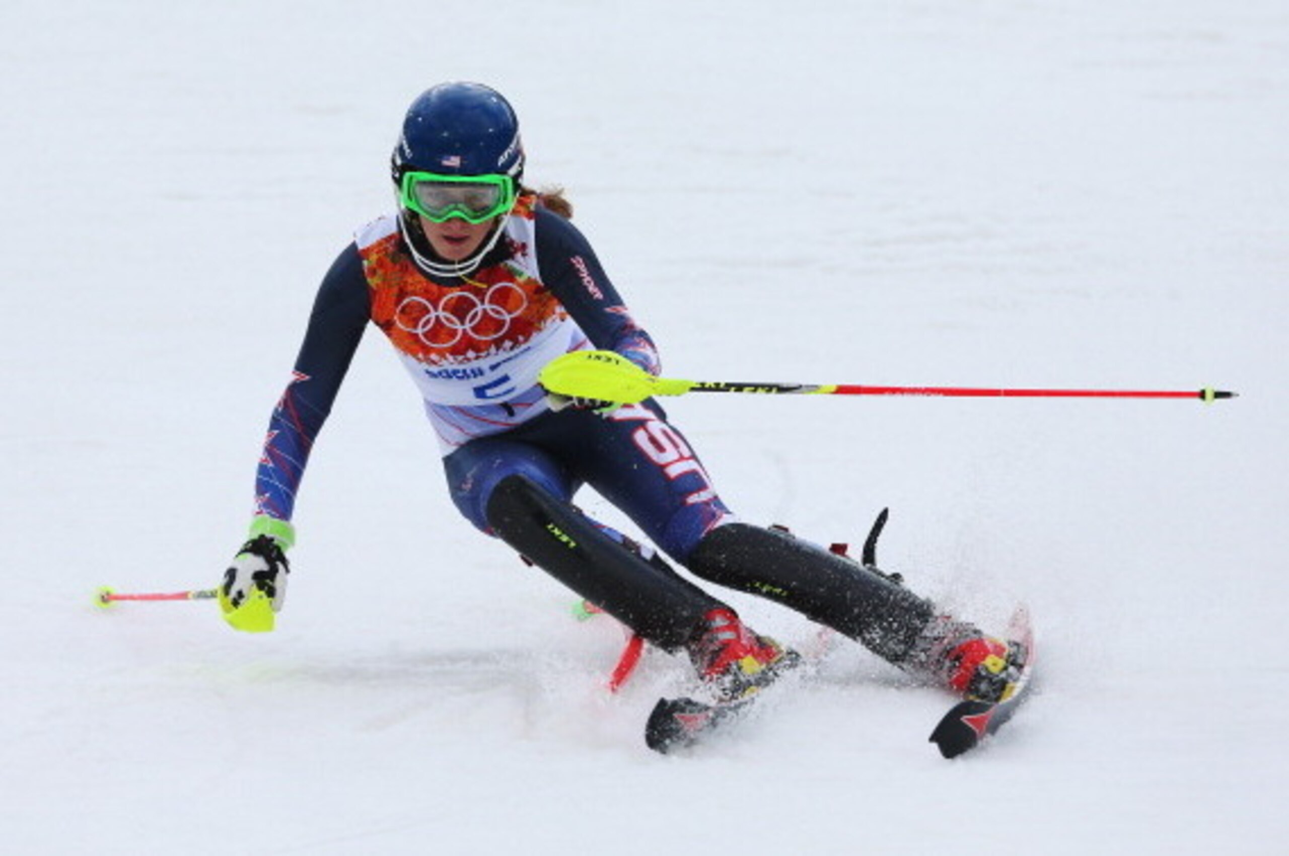 SOCHI, RUSSIA - FEBRUARY 21: Mikaela Shiffrin of the United States in action during the Women's Slalom during day 14 of the Sochi 2014 Winter Olympics at Rosa Khutor Alpine Center on February 21, 2014 in Sochi, Russia. (Photo by Alexander Hassenstein/Ge SOCHI, RUSSIA - FEBRUARY 21: Mikaela Shiffrin of the United States in action during the Women's Slalom during day 14 of the Sochi 2014 Winter Olympics at Rosa Khutor Alpine Center on February 21, 2014 in Sochi, Russia. (Photo by Alexander Hassenstein/Ge