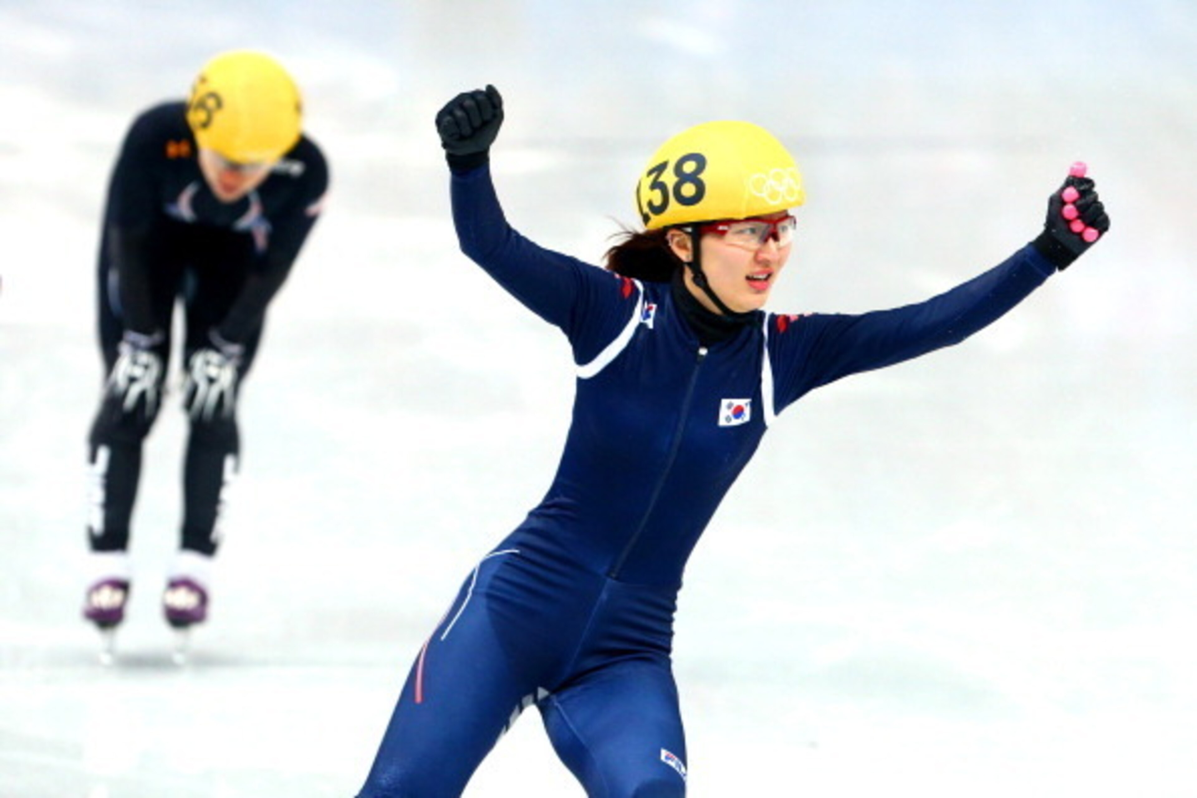 SOCHI, RUSSIA - FEBRUARY 21:  Seung-Hi Park of South Korea celebrates winning the gold medal in the Short Track Women's 1000m Final A on day fourteen of the 2014 Sochi Winter Olympics at Iceberg Skating Palace on February 21, 2014 in Sochi, Russia.  (Phot