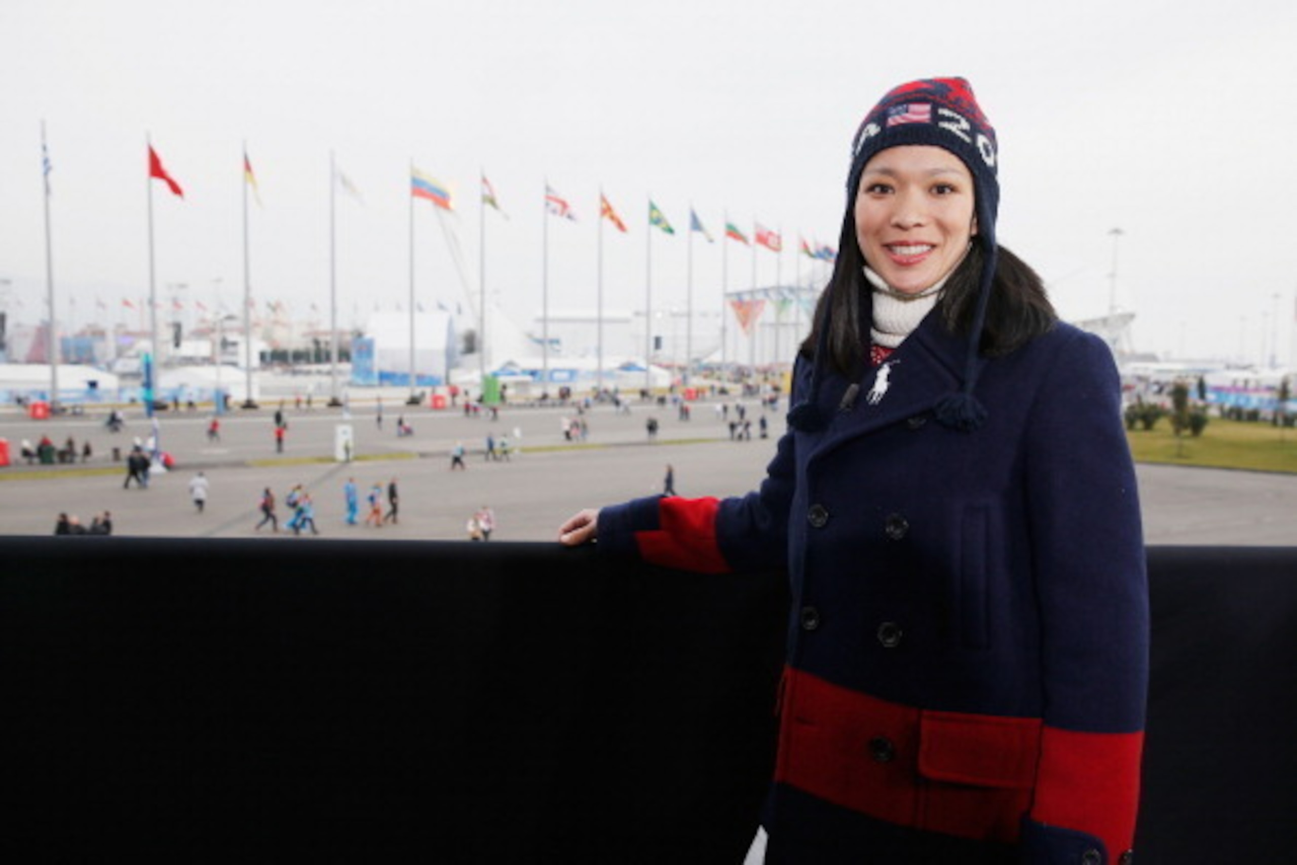 SOCHI, RUSSIA - FEBRUARY 22: (BROADCAST-OUT) Julie Chu of the USA Women's Hockey team poses on the set of the NBC TODAY Show wearing the Ralph Lauren outfits to be worn at the Closing Ceremonies during the Sochi 2014 Winter Olympics on February 22, 2014 SOCHI, RUSSIA - FEBRUARY 22: (BROADCAST-OUT) Julie Chu of the USA Women's Hockey team poses on the set of the NBC TODAY Show wearing the Ralph Lauren outfits to be worn at the Closing Ceremonies during the Sochi 2014 Winter Olympics on February 22, 2014