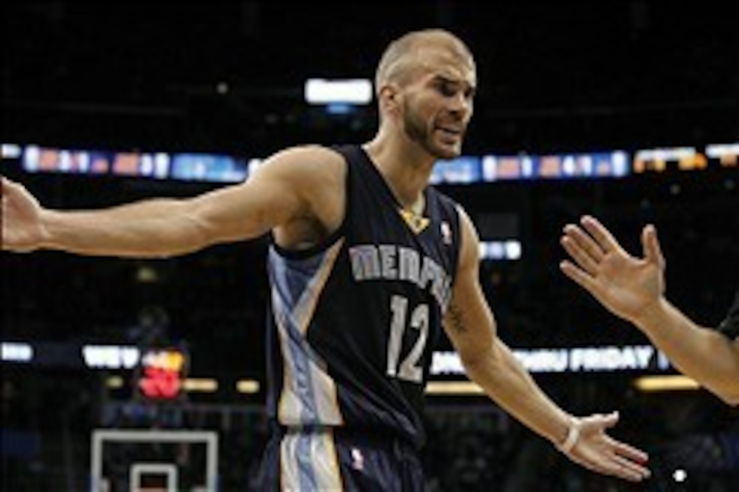 Feb 12, 2014; Orlando, FL, USA; Memphis Grizzlies shooting guard Nick Calathes (12) reacts to the referee against the Orlando Magic during the second half at Amway Center. Memphis Grizzlies defeated the Orlando Magic 86-81. Mandatory Credit: Kim Klement-U Feb 12, 2014; Orlando, FL, USA; Memphis Grizzlies shooting guard Nick Calathes (12) reacts to the referee against the Orlando Magic during the second half at Amway Center. Memphis Grizzlies defeated the Orlando Magic 86-81. Mandatory Credit: Kim Klement-U