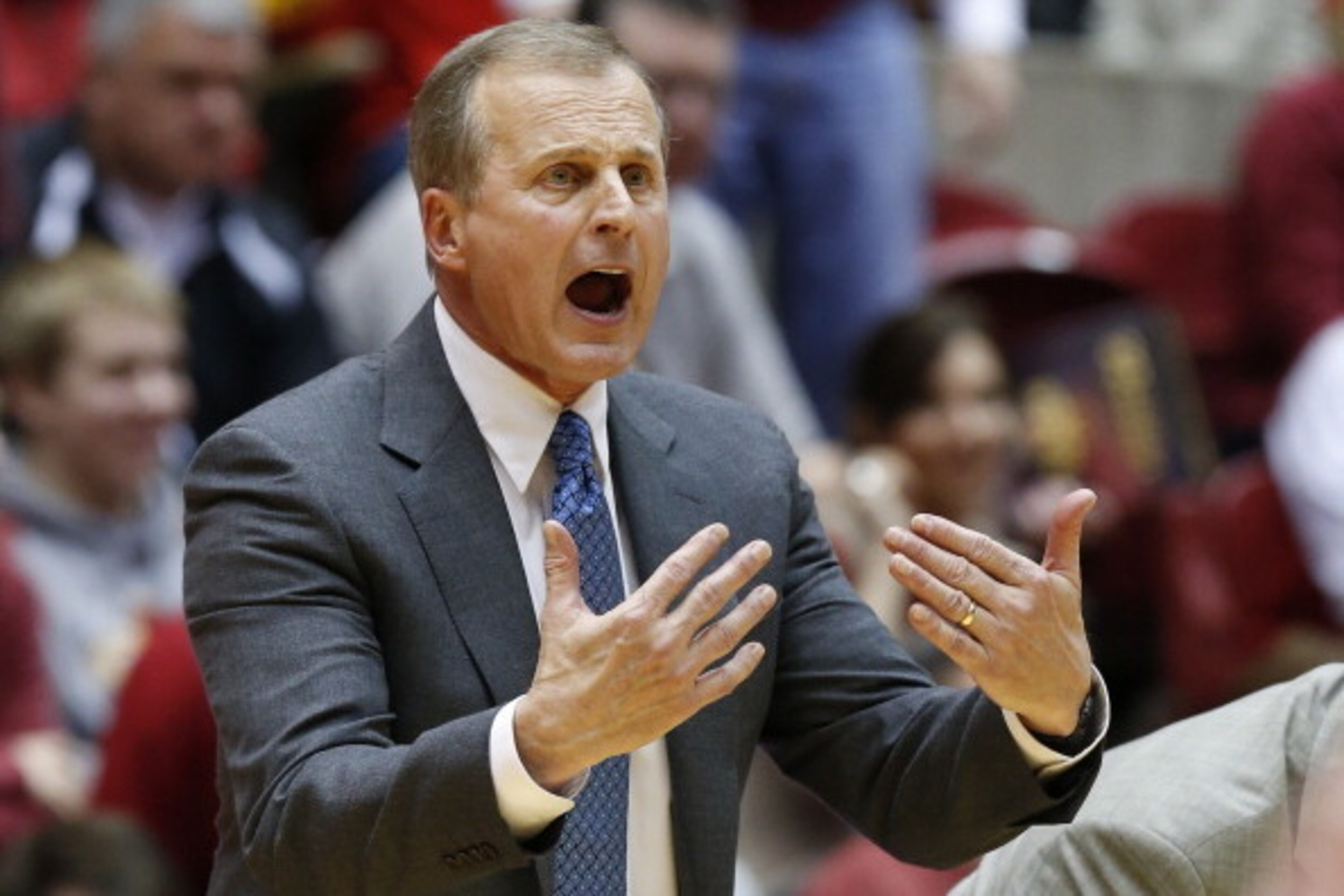 AMES, IA - FEBRUARY 18: Head coach Rick Barnes of the Texas Longhorns coaches from the bench in the second half of play at Hilton Coliseum on February 18, 2014 in Ames, Iowa. Iowa State defeated Texas 85-76. (Photo by David Purdy/Getty Images)