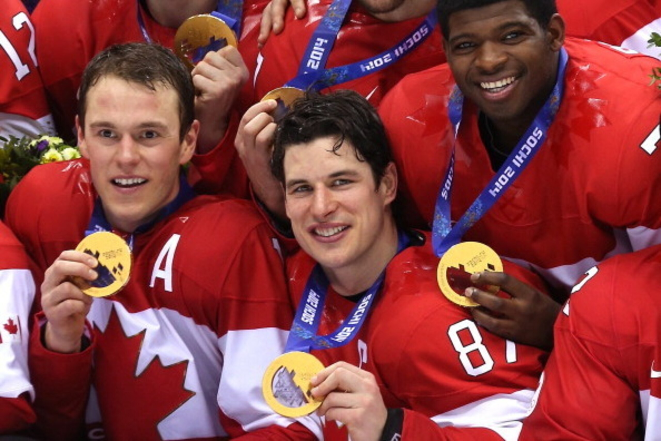 SOCHI, RUSSIA - FEBRUARY 23: (l-R) Jonathan Toews, Sidney Crosby and P.K. Subban #76 of Canada pose with the gold medals won during the Men's Ice Hockey Gold Medal match against Sweden on Day 16 of the 2014 Sochi Winter Olympics at Bolshoy Ice Dome on Fe SOCHI, RUSSIA - FEBRUARY 23: (l-R) Jonathan Toews, Sidney Crosby and P.K. Subban #76 of Canada pose with the gold medals won during the Men's Ice Hockey Gold Medal match against Sweden on Day 16 of the 2014 Sochi Winter Olympics at Bolshoy Ice Dome on Fe
