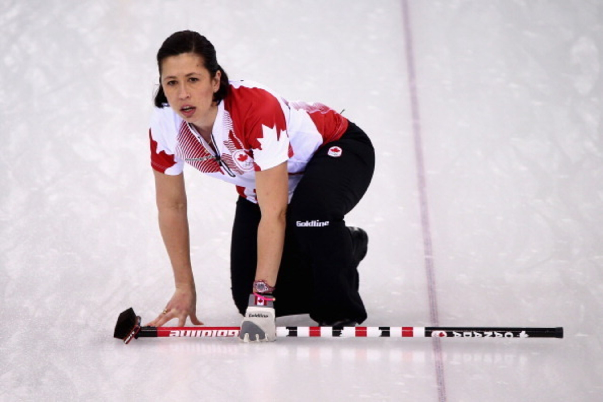 SOCHI, RUSSIA - FEBRUARY 20: Jill Officer of Canada looks on during the Gold medal match between Sweden and Canada on day 13 of the Sochi 2014 Winter Olympics at Ice Cube Curling Center on February 20, 2014 in Sochi, Russia.  (Photo by Clive Mason/Getty I