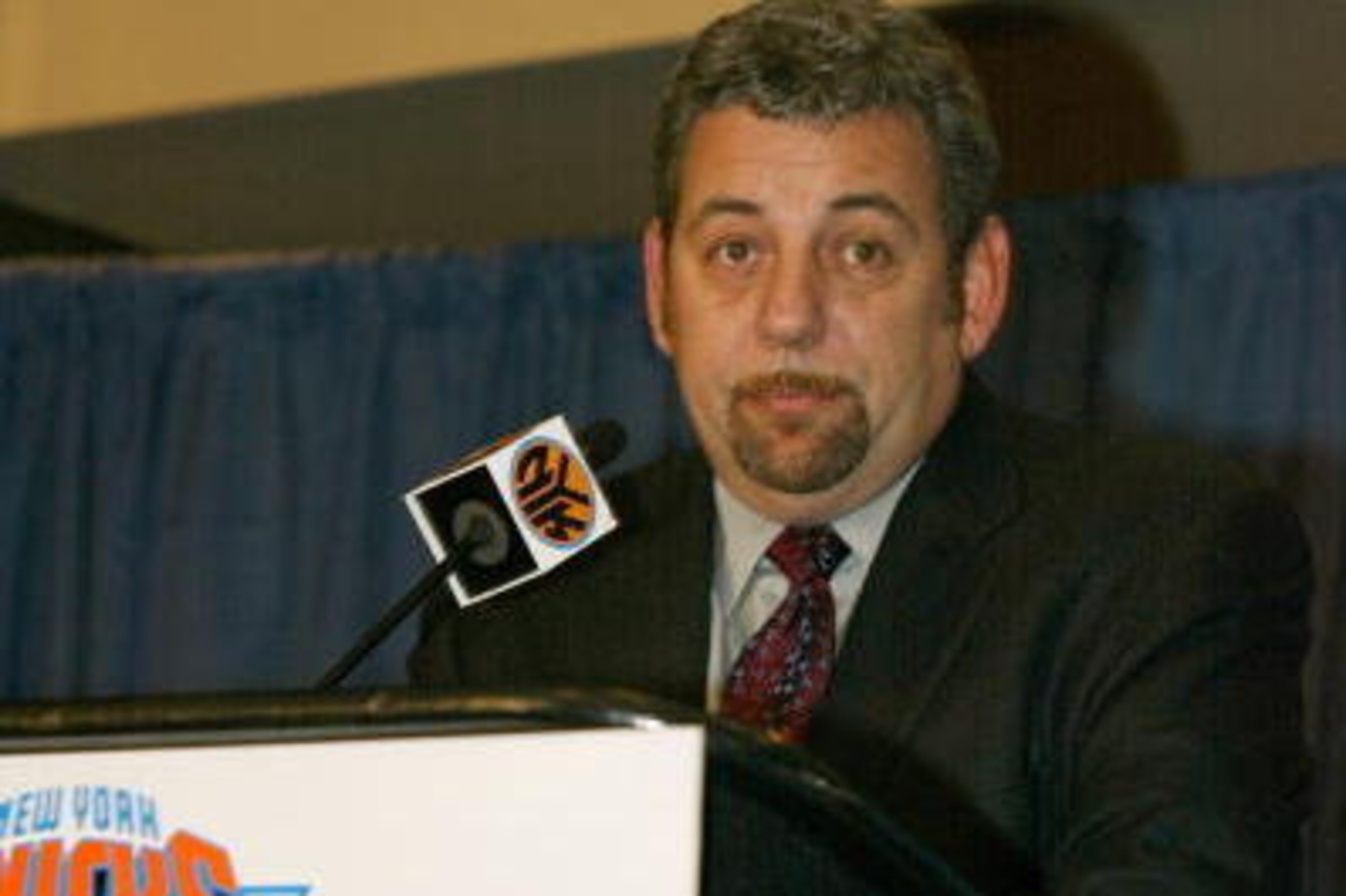 NEW YORK - DECEMBER 22:  President, Chief Executive Officer and chairman of Cablevision James Dolan addresses the media during a press conference that announced the firing of Scott Layden as New York Knicks Team President and General Manager and the hirin