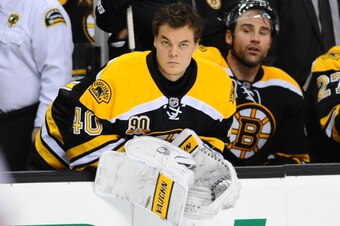 BOSTON, MA - FEBRUARY 8:  Tuukka Rask #40 of the Boston Bruins watches the third period against the Ottawa Senators at the TD Garden on February 8, 2014 in Boston, Massachusetts.  (Photo by Brian Babineau/NHLI via Getty Images)
