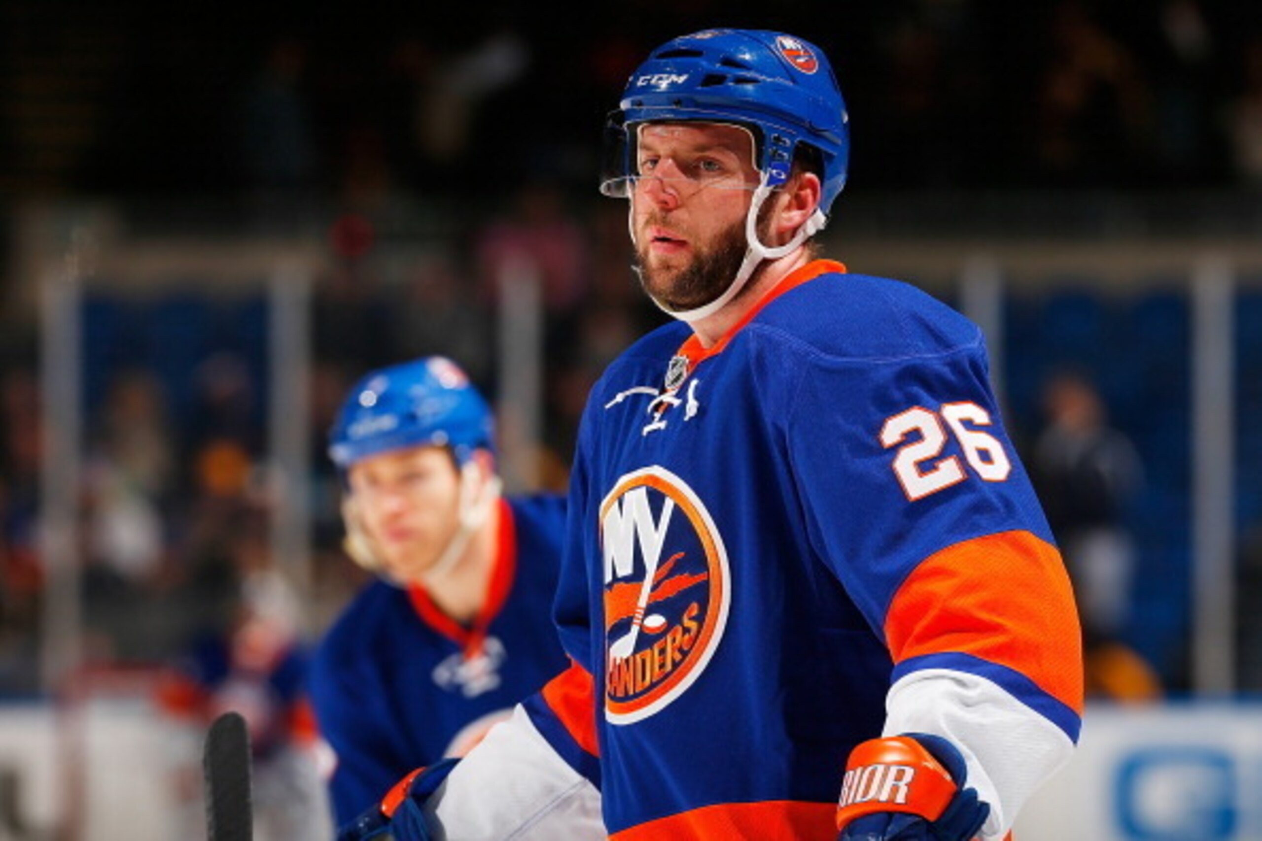 UNIONDALE, NY - JANUARY 27: Thomas Vanek #26 of the New York Islanders skates against the Boston Bruins at Nassau Veterans Memorial Coliseum on January 27, 2014 in Uniondale, New York. The Bruins defeated the Islanders 6-3. (Photo by Mike Stobe/NHLI via UNIONDALE, NY - JANUARY 27: Thomas Vanek #26 of the New York Islanders skates against the Boston Bruins at Nassau Veterans Memorial Coliseum on January 27, 2014 in Uniondale, New York. The Bruins defeated the Islanders 6-3. (Photo by Mike Stobe/NHLI via