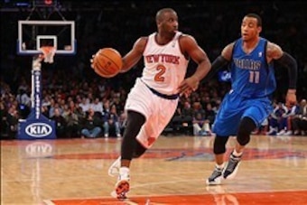 Feb 24, 2014; New York, NY, USA;  New York Knicks point guard Raymond Felton (2) dribbles the ball in front of Dallas Mavericks shooting guard Monta Ellis (11) during the third quarter at Madison Square Garden. Dallas Mavericks won 110-108.  Mandatory Cre