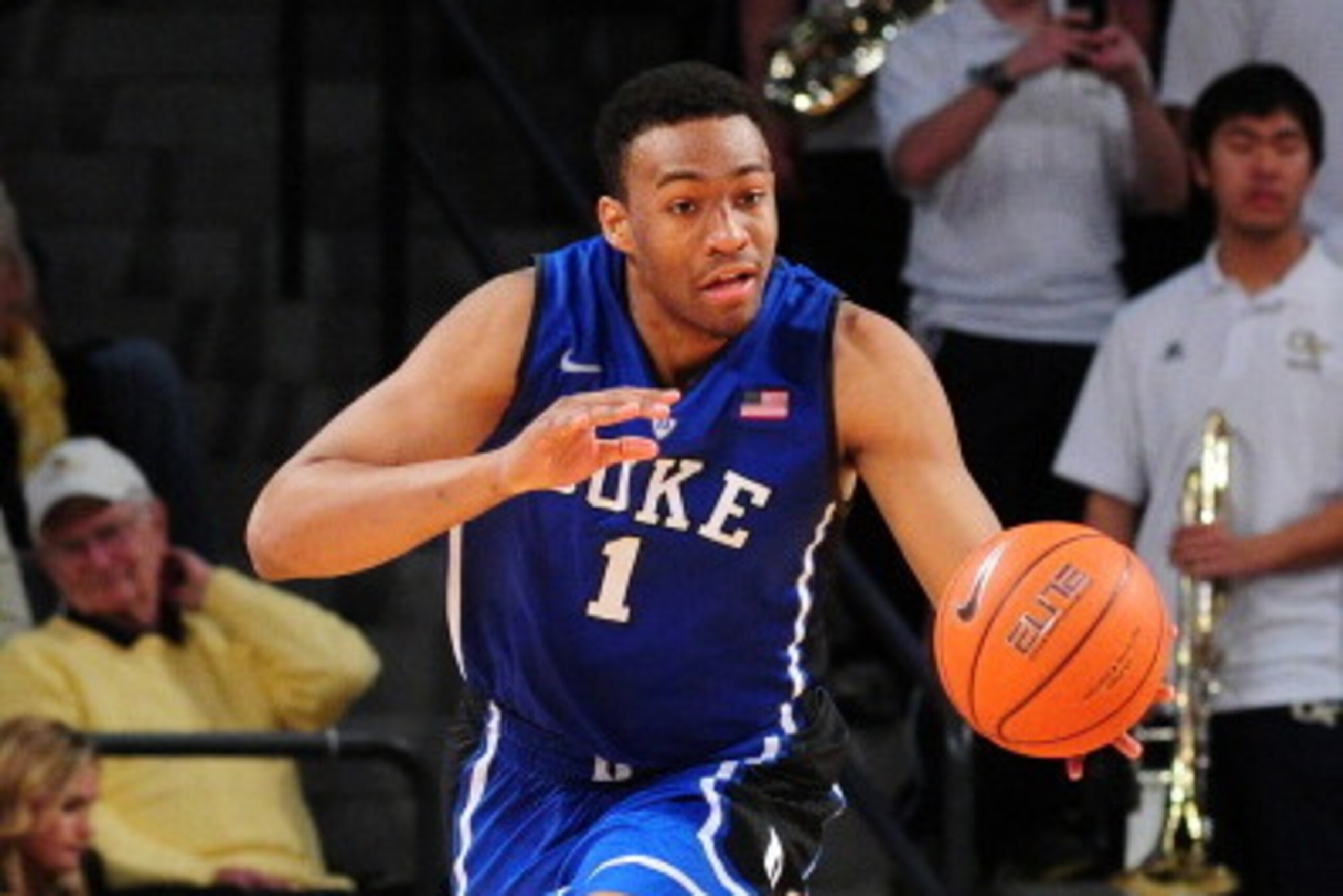 ATLANTA, GA - FEBRUARY 18: Jabari Parker #1 of the Duke Blue Devils drives against the Georgia Tech Yellow Jackets at McCamish Pavilion on February 18, 2014 in Atlanta, Georgia. (Photo by Scott Cunningham/Getty Images)