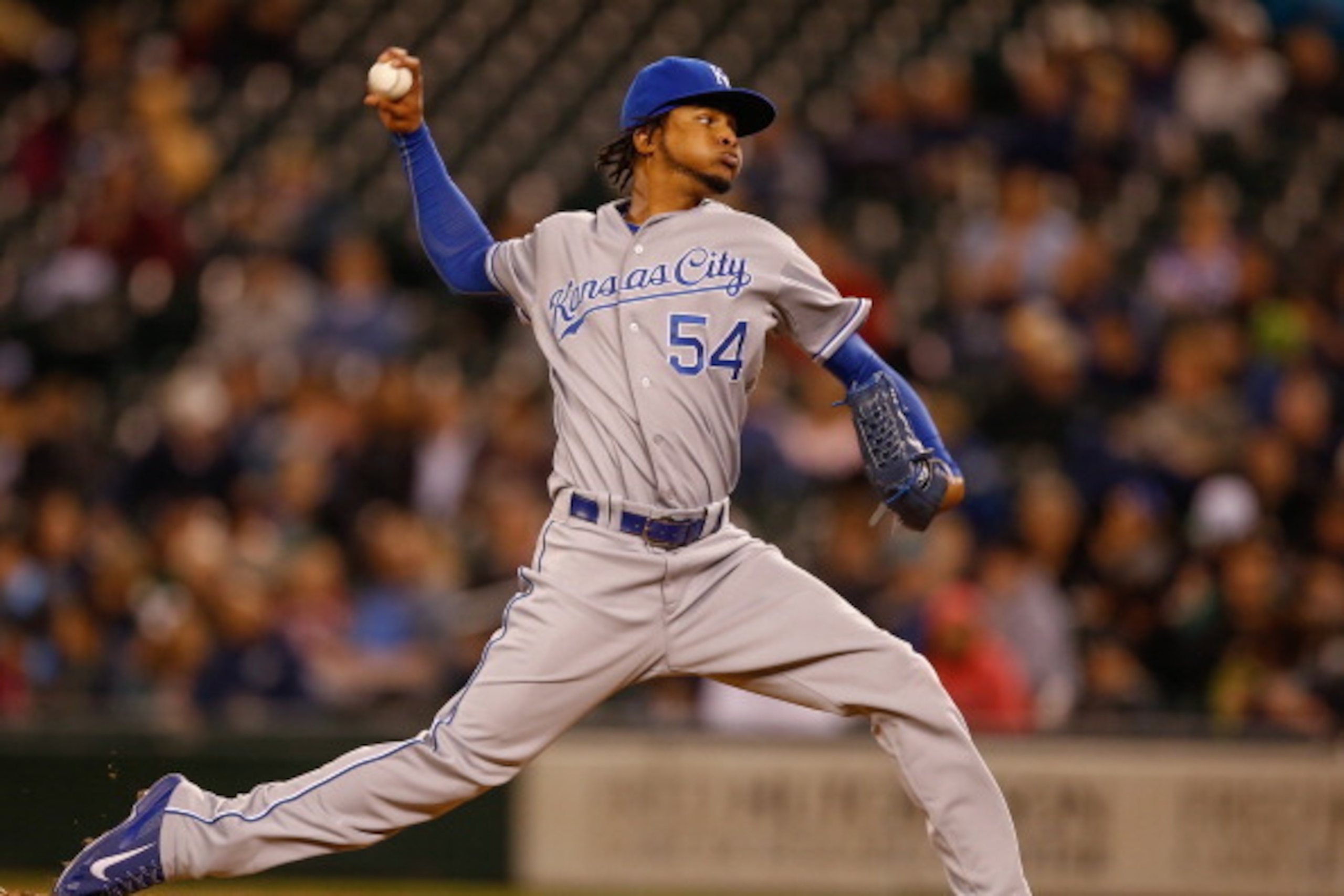 SEATTLE, WA - SEPTEMBER 25:  Starting pitcher Ervin Santana #54 of the Kansas City Royals pitches in the third inning against the Seattle Mariners at Safeco Field on September 25, 2013 in Seattle, Washington.  (Photo by Otto Greule Jr/Getty Images)