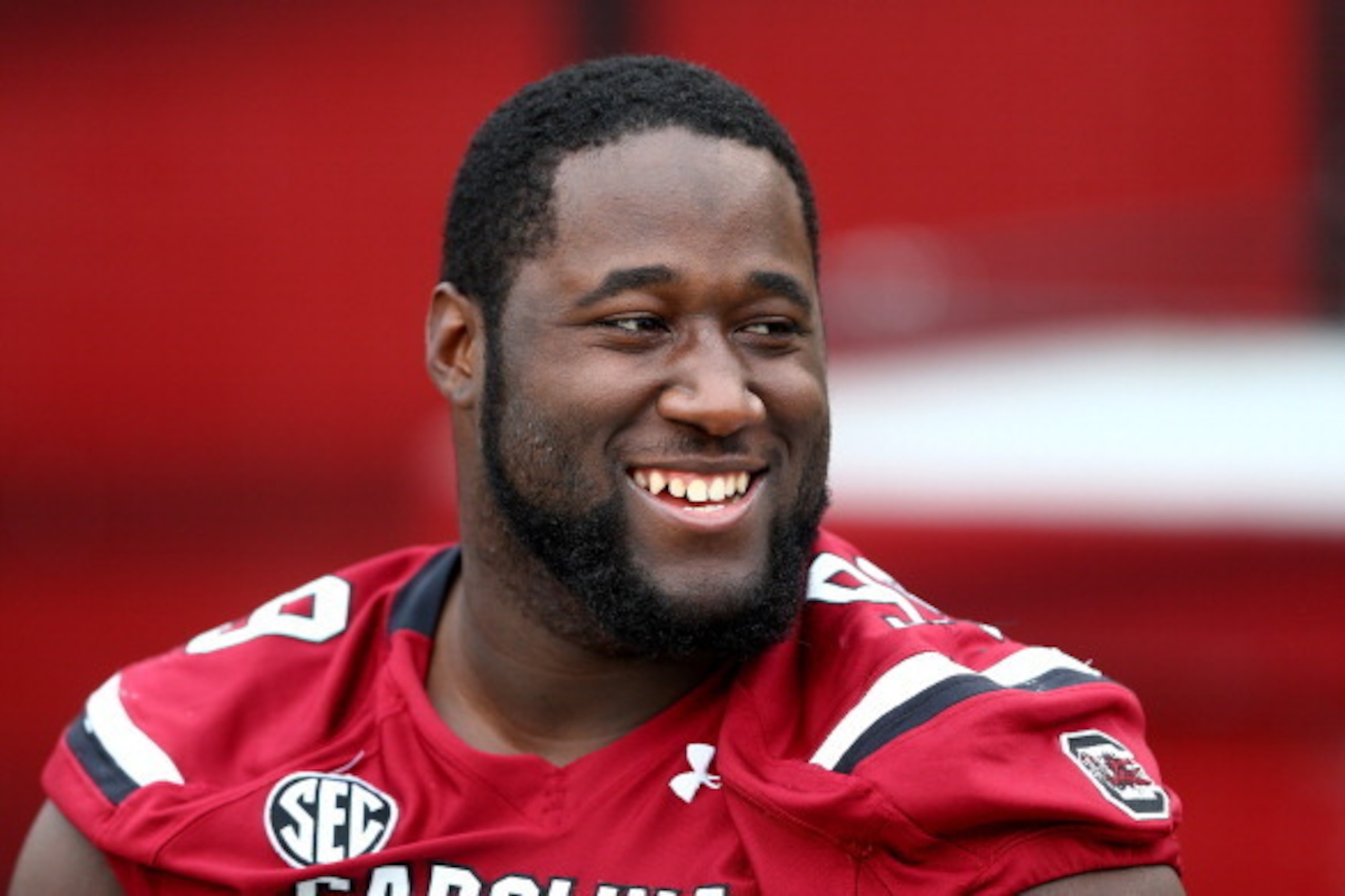 COLUMBIA, SC - NOVEMBER 23:  Kelcy Quarles #99 of the South Carolina Gamecocks watches on from the bench before their game against the Coastal Carolina Chanticleers at Williams-Brice Stadium on November 23, 2013 in Columbia, South Carolina.  (Photo by Str