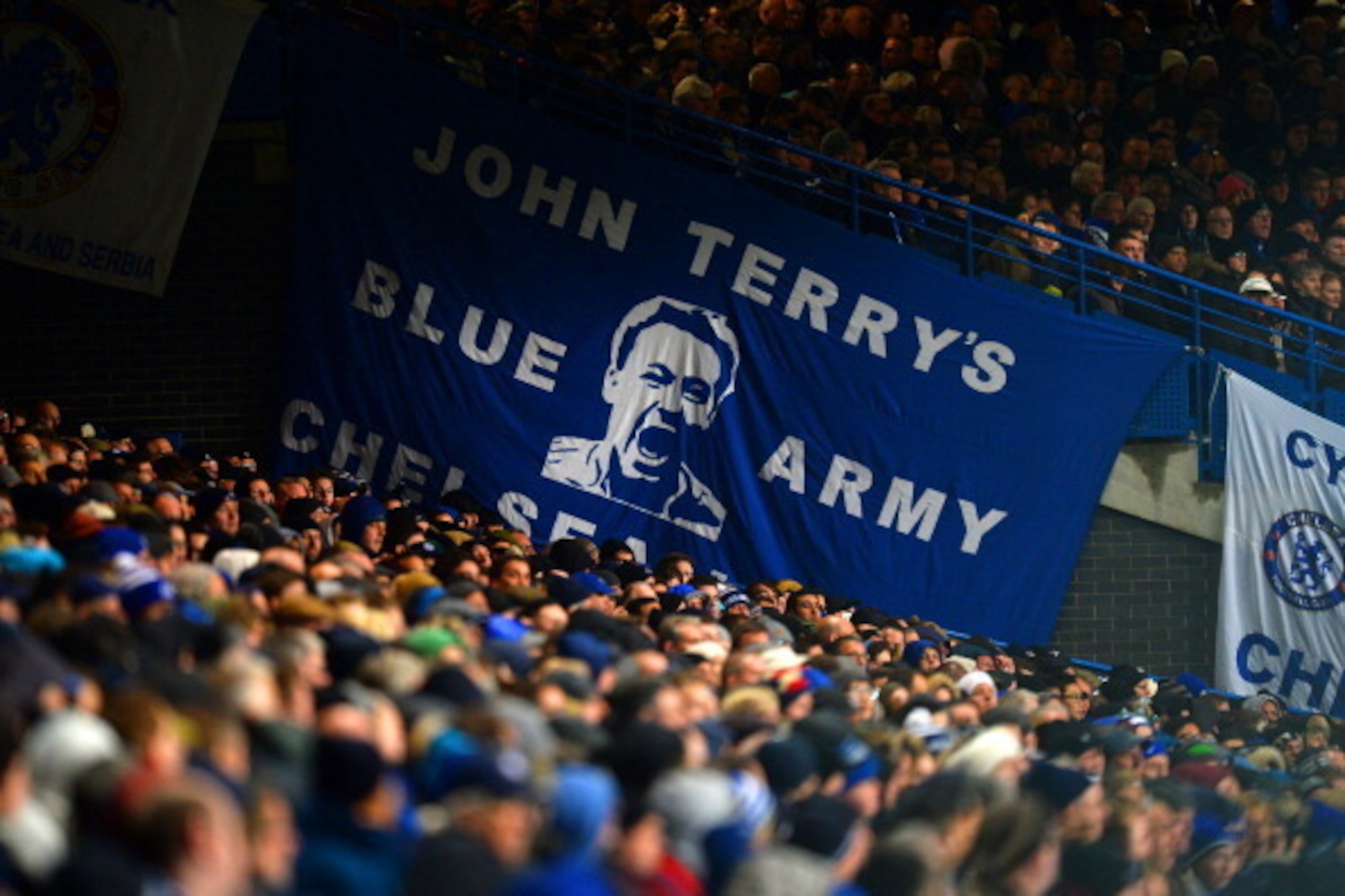 LONDON, ENGLAND - JANUARY 29:  Chelsea fans in the West stand during the Barclays Premier League match between Chelsea and West Ham United at Stamford Bridge on January 29, 2014 in London, England.  (Photo by Mike Hewitt/Getty Images)