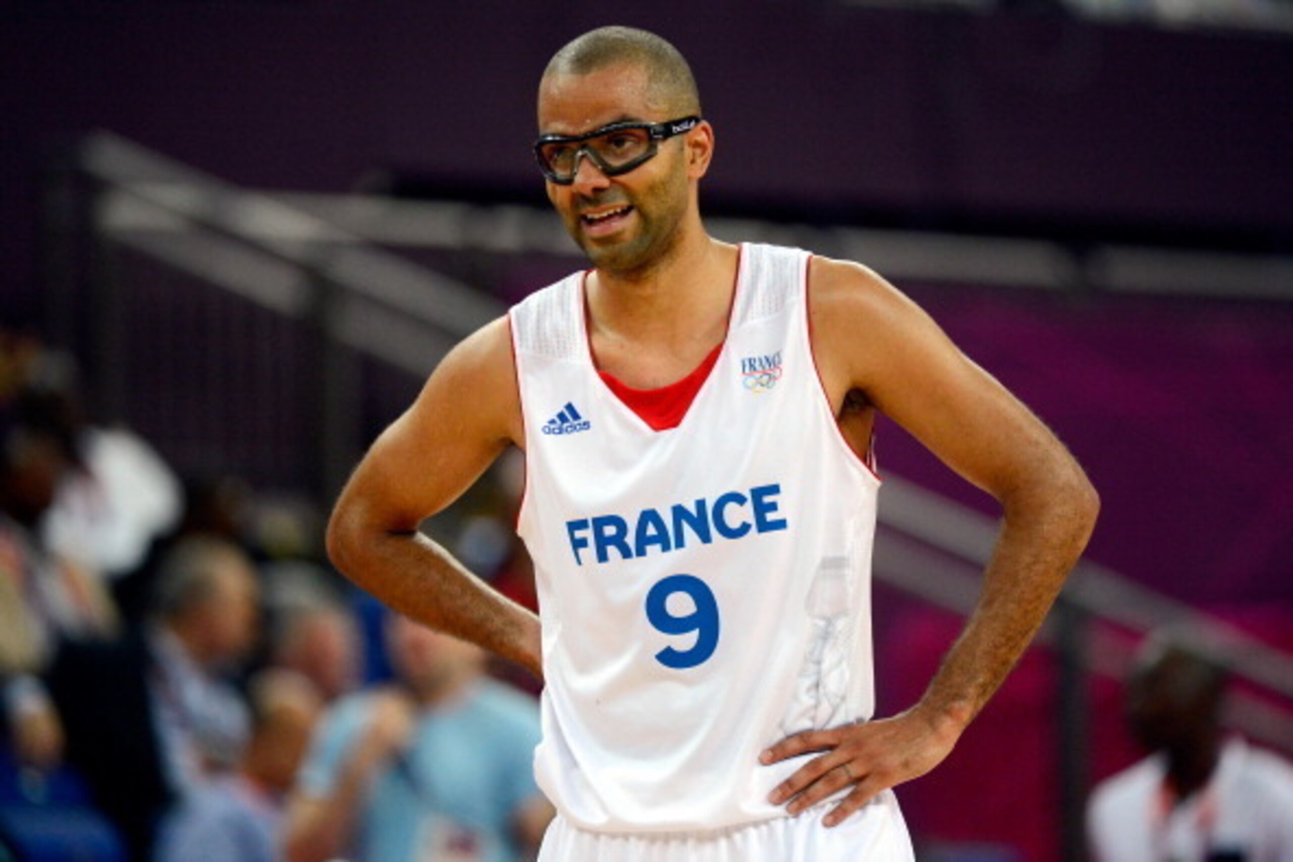 LONDON, ENGLAND - AUGUST 08:  Tony Parker #9 of France looks on while taking on Spain during the Men's Basketball quaterfinal game on Day 12 of the London 2012 Olympic Games at North Greenwich Arena on August 8, 2012 in London, England.  (Photo by Ronald 