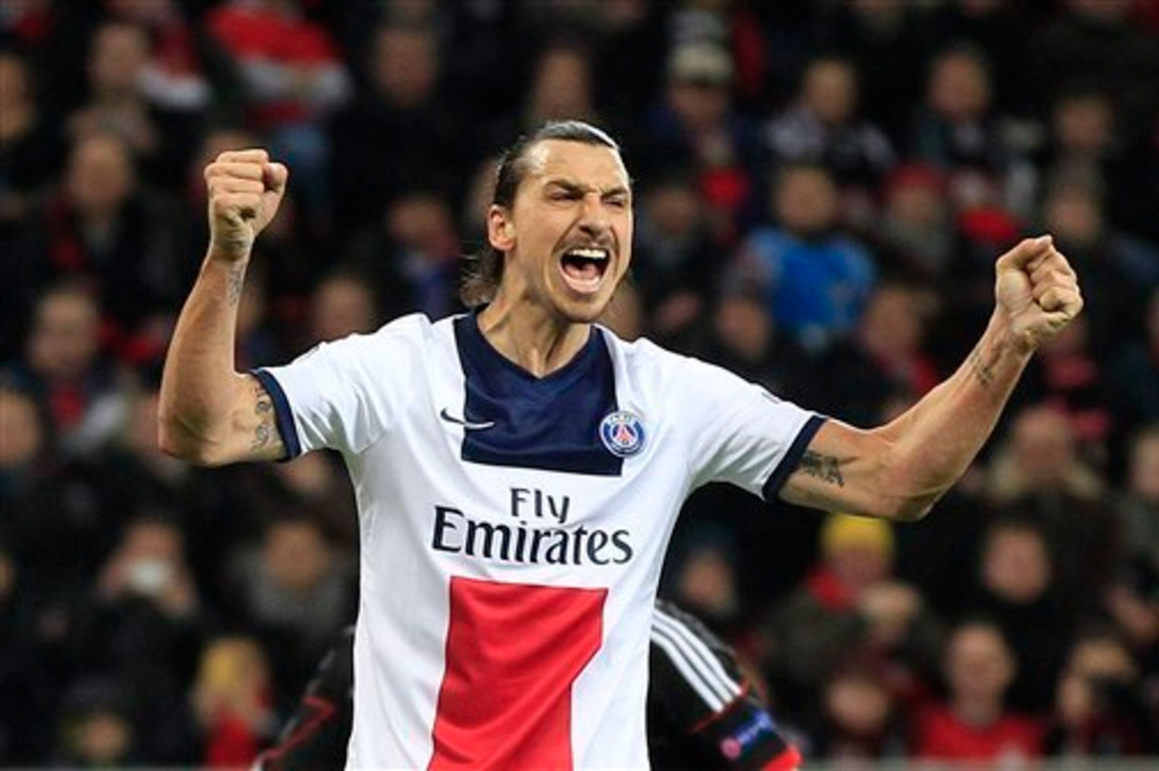 Zlatan Ibrahimovic scored twice for PSG as they beat Bayer Leverkusen 4-0.
