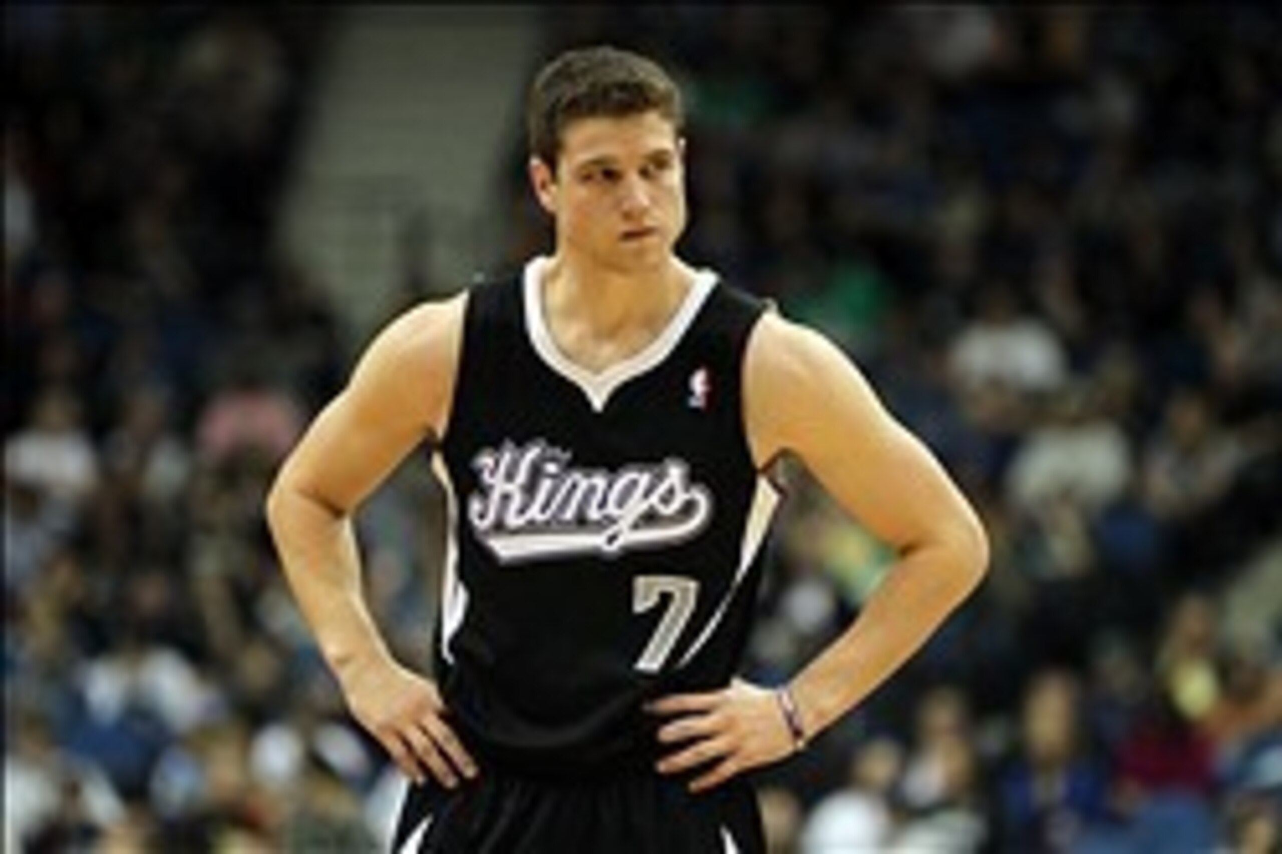 Nov 2, 2012; Minneapolis, MN, USA; Sacramento Kings guard Jimmer Fredette (7) looks on during the fourth quarter against the Minnesota Timberwolves at the Target Center. The Timberwolves defeated the Kings 92-80. Mandatory Credit: Brace Hemmelgarn-USA TOD Nov 2, 2012; Minneapolis, MN, USA; Sacramento Kings guard Jimmer Fredette (7) looks on during the fourth quarter against the Minnesota Timberwolves at the Target Center. The Timberwolves defeated the Kings 92-80. Mandatory Credit: Brace Hemmelgarn-USA TOD