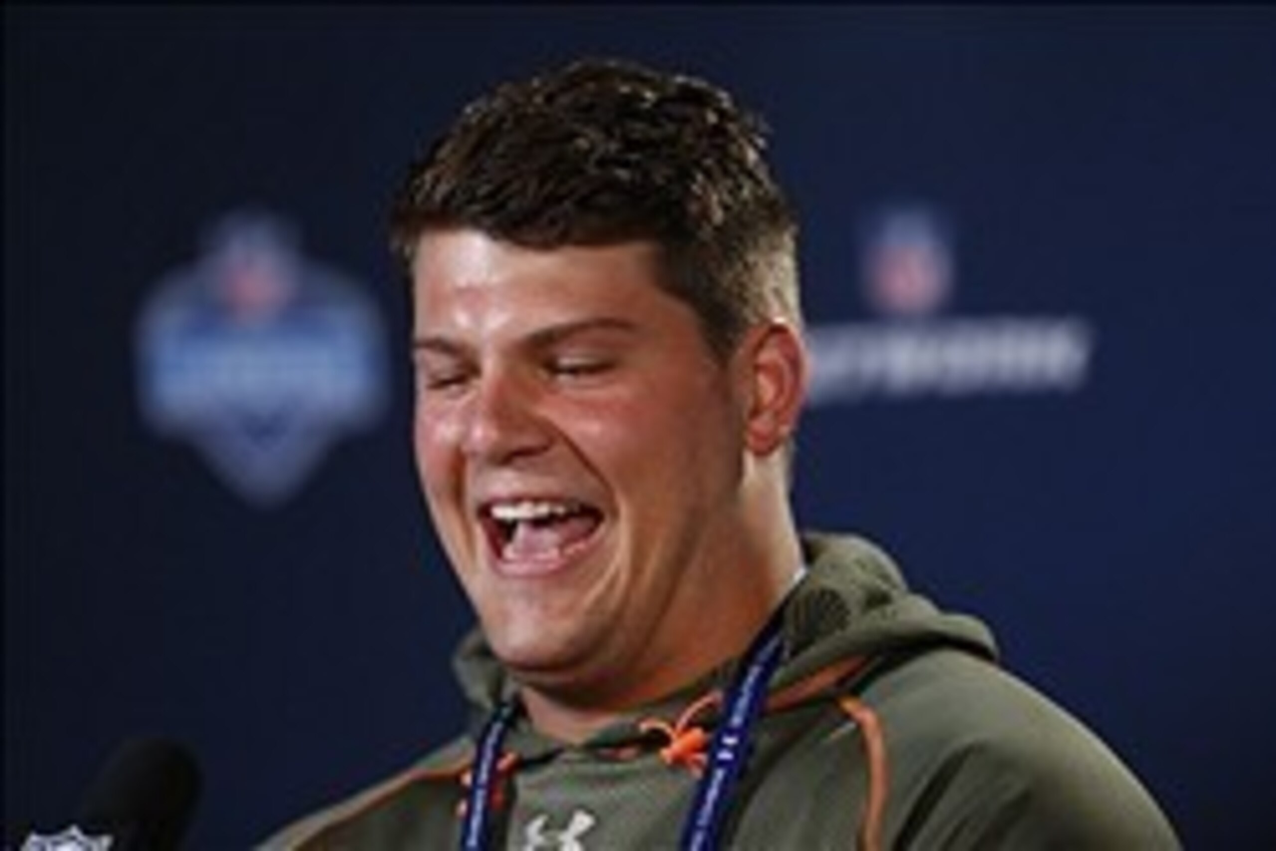 Feb 20, 2014; Indianapolis, IN, USA; Michigan Wolverines offensive lineman Taylor Lewan speaks during a press conference during the 2014 NFL Combine at Lucas Oil Stadium. Mandatory Credit: Brian Spurlock-USA TODAY Sports