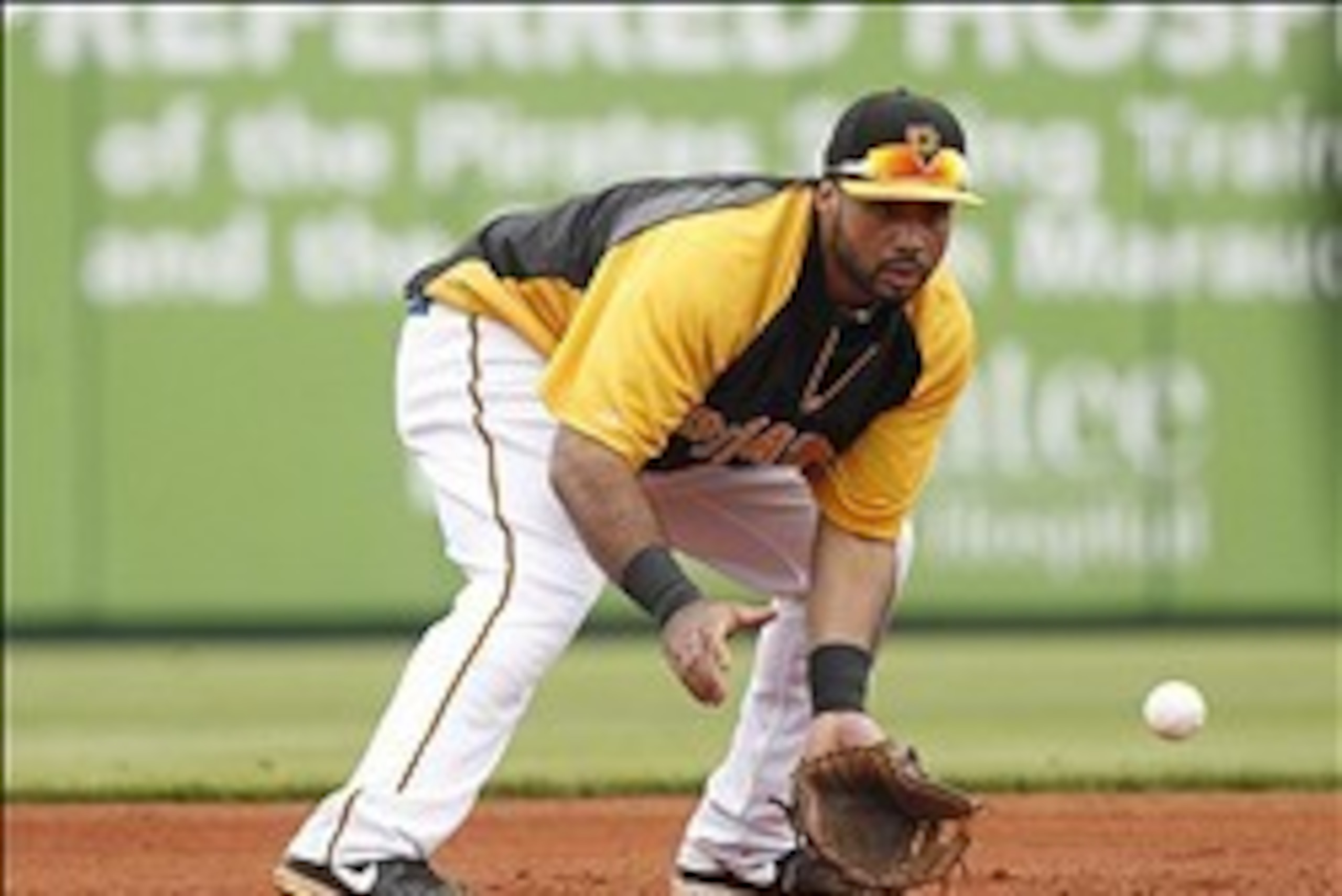 Feb 26, 2014; Bradenton, FL, USA; Pittsburgh Pirates third baseman Pedro Alvarez (24) works out prior to the game against the New York Yankees at McKechnie Field. Mandatory Credit: Kim Klement-USA TODAY Sports