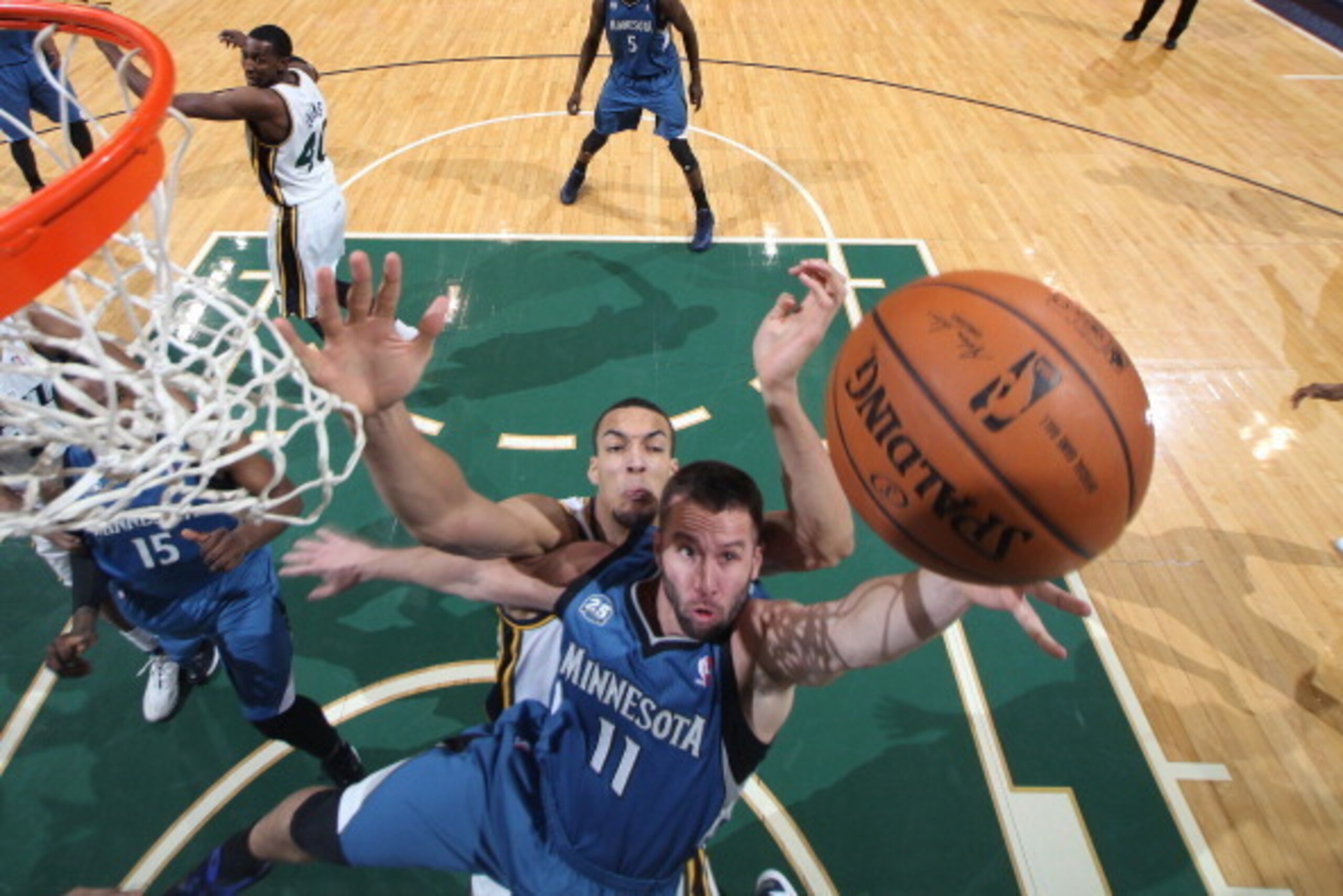 SALT LAKE CITY, UT - FEBRUARY 22:  J.J. Barea #11 of the Minnesota Timberwolves shoots against Rudy Gobert #27 of the Utah Jazz at EnergySolutions Arena on February 22, 2014 in Salt Lake City, Utah. NOTE TO USER: User expressly acknowledges and agrees tha