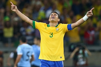 BELO HORIZONTE, BRAZIL - JUNE 26:  Thiago Silva of Brazil reacts at the end of the FIFA Confederations Cup Brazil 2013 Semi Final match between Brazil and Uruguay at Governador Magalhaes Pinto Estadio Mineirao on June 26, 2013 in Belo Horizonte, Brazil.