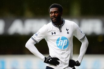 LONDON, ENGLAND - FEBRUARY 09:  Emmanuel Adebayor of Tottenham Hotspur reacts during the Barclays Premier League match between Tottenham Hotspur and Everton at White Hart Lane on February 9, 2014 in London, England.  (Photo by Shaun Botterill/Getty Images