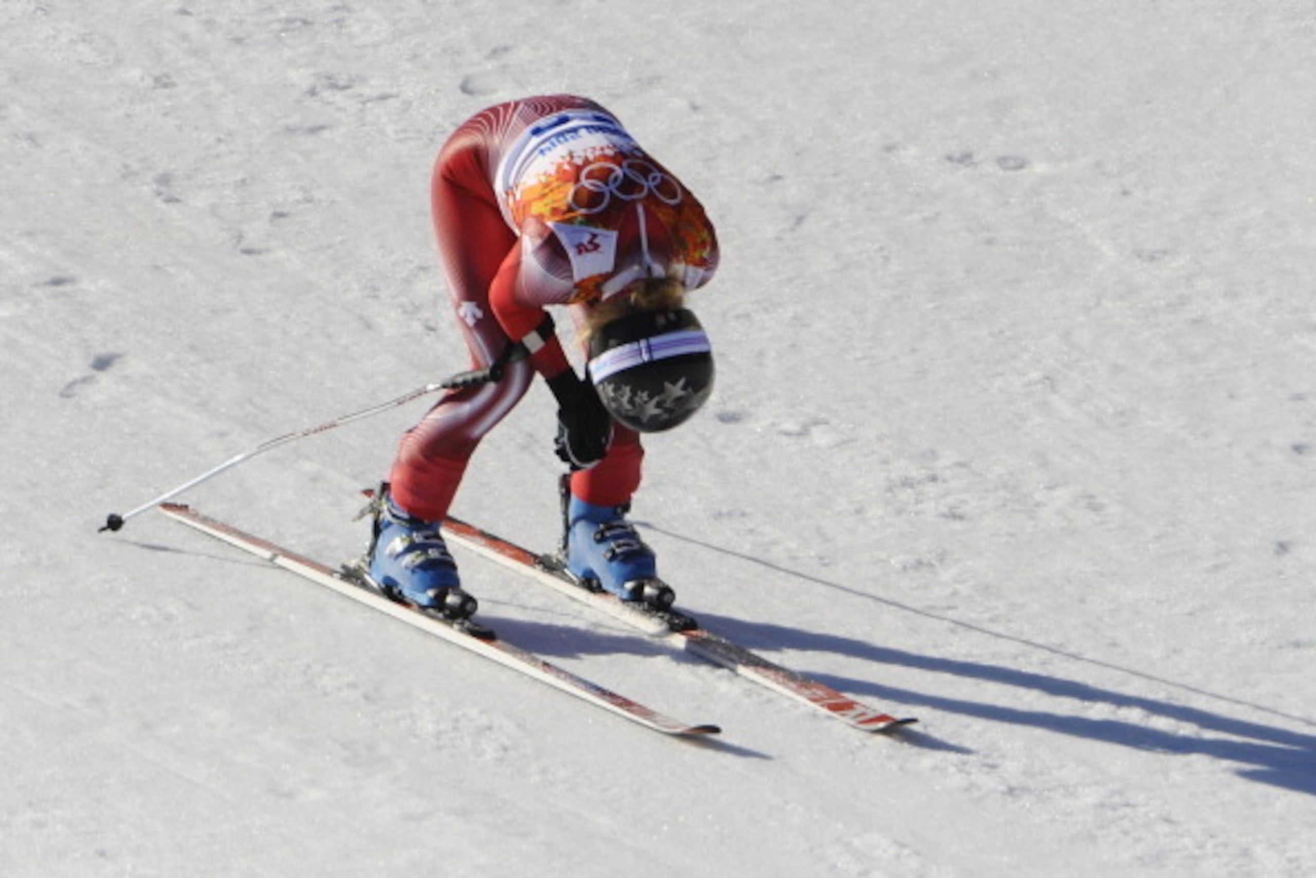 SOCHI, RUSSIA - FEBRUARY 12: (FRANCE OUT) Lara Gut of Switzerland wins the bronze medal during the Alpine Skiing Women's Downhill at the Sochi 2014 Winter Olympic Games at Rosa Khutor Alpine Centre on February 12, 2014 in Sochi, Russia. (Photo by Alain Gr