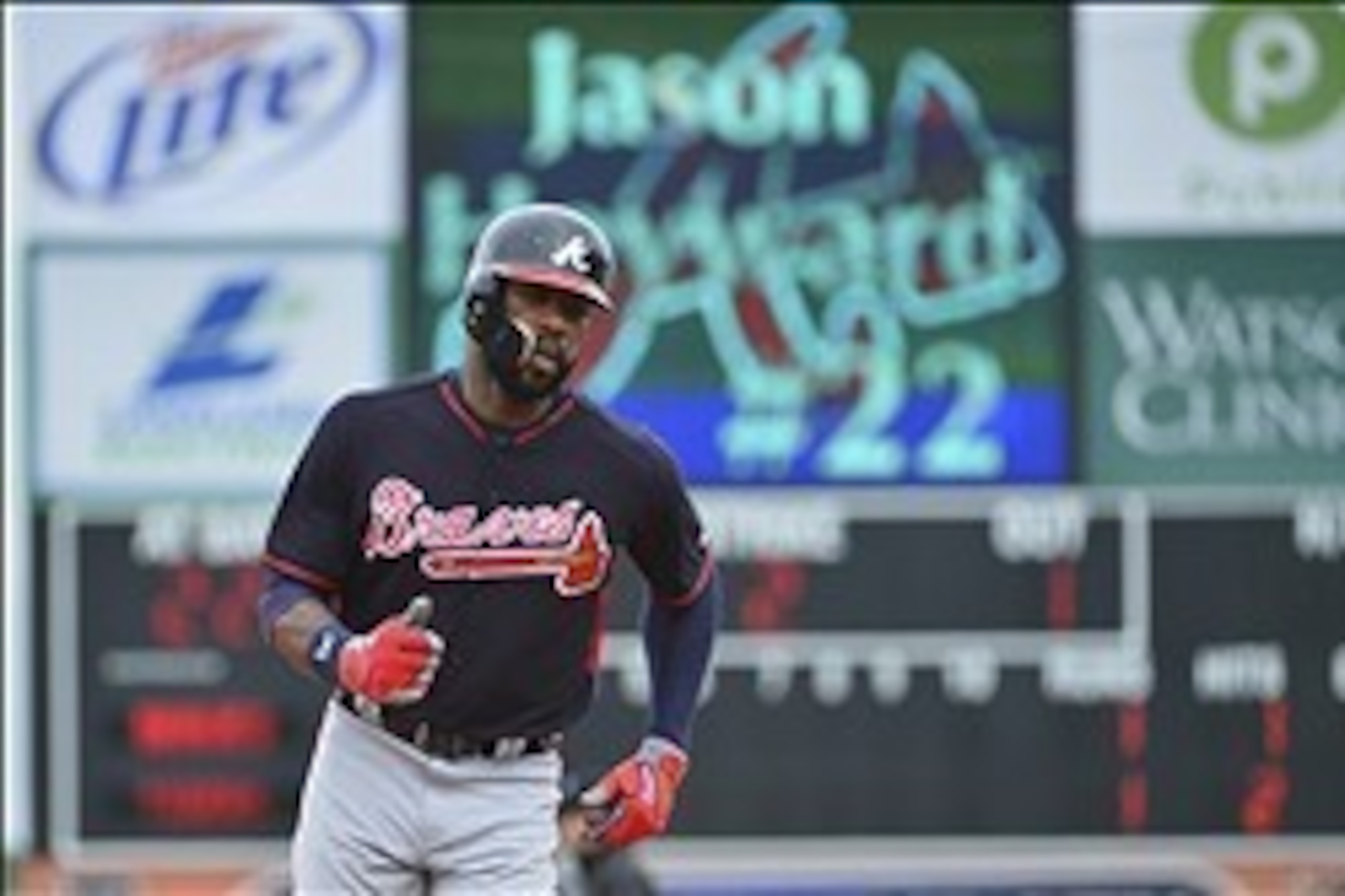 Feb 27, 2014; Lakeland, FL, USA; Atlanta Braves right fielder Jason Heyward (22) rounds the bases after hitting a solo home run during the first inning against the Detroit Tigers at Joker Marchant Stadium. Mandatory Credit: Tommy Gilligan-USA TODAY Sports