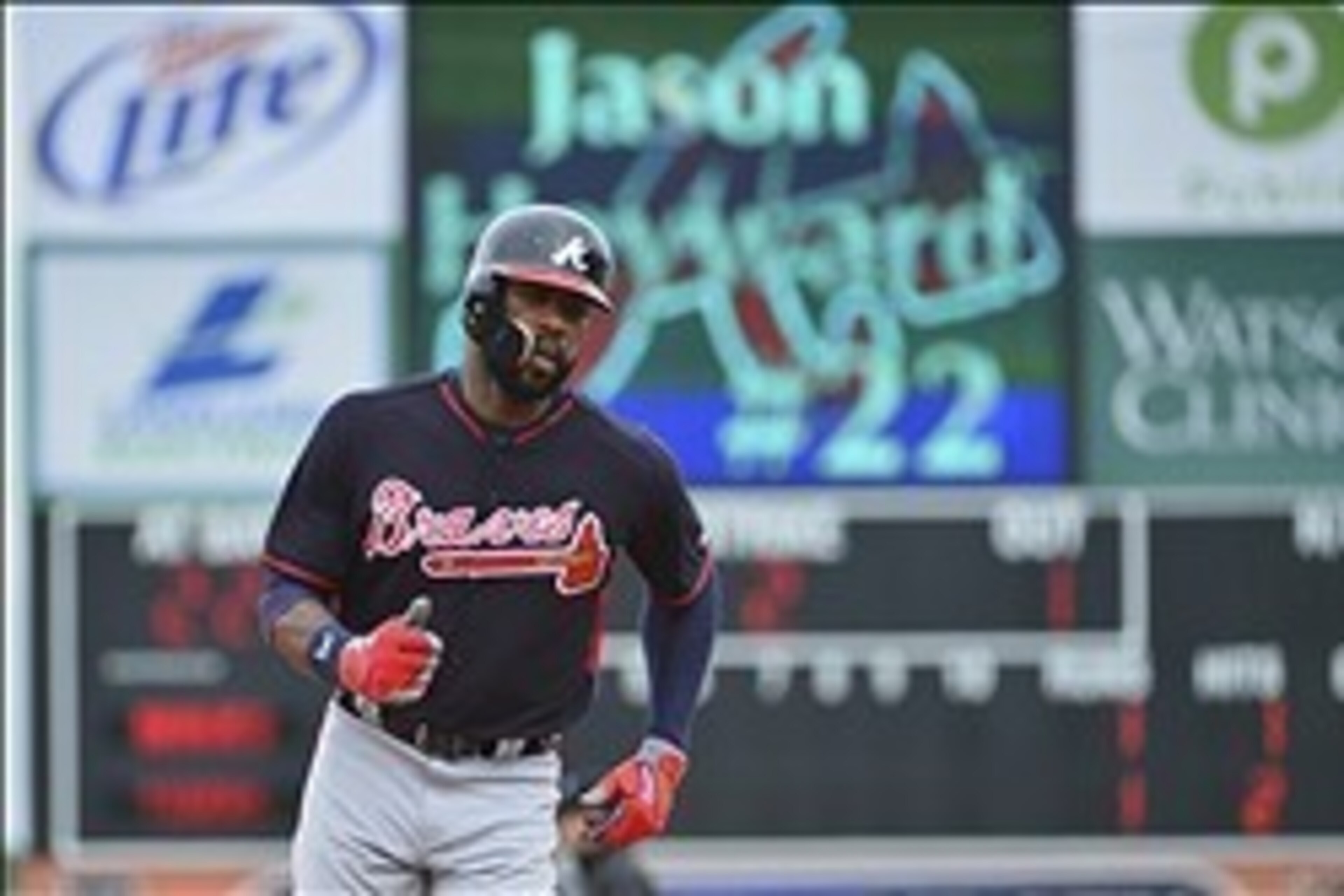 Feb 27, 2014; Lakeland, FL, USA; Atlanta Braves right fielder Jason Heyward (22) rounds the bases after hitting a solo home run during the first inning against the Detroit Tigers at Joker Marchant Stadium. Mandatory Credit: Tommy Gilligan-USA TODAY Sports