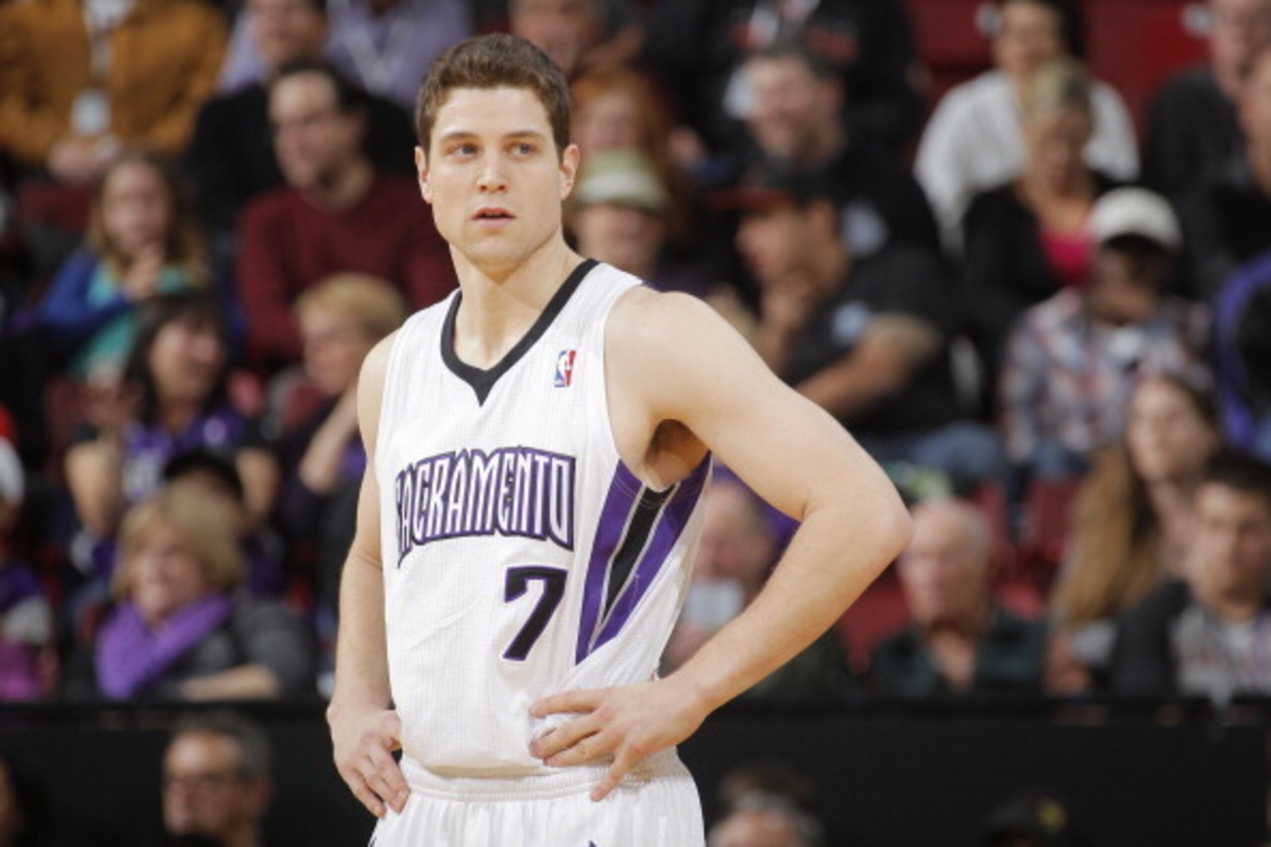 SACRAMENTO, CA - JANUARY 4: Jimmer Fredette #7 of the Sacramento Kings in a game against the Charlotte Bobcats on January 4, 2014 at Sleep Train Arena in Sacramento, California. NOTE TO USER: User expressly acknowledges and agrees that, by downloading and