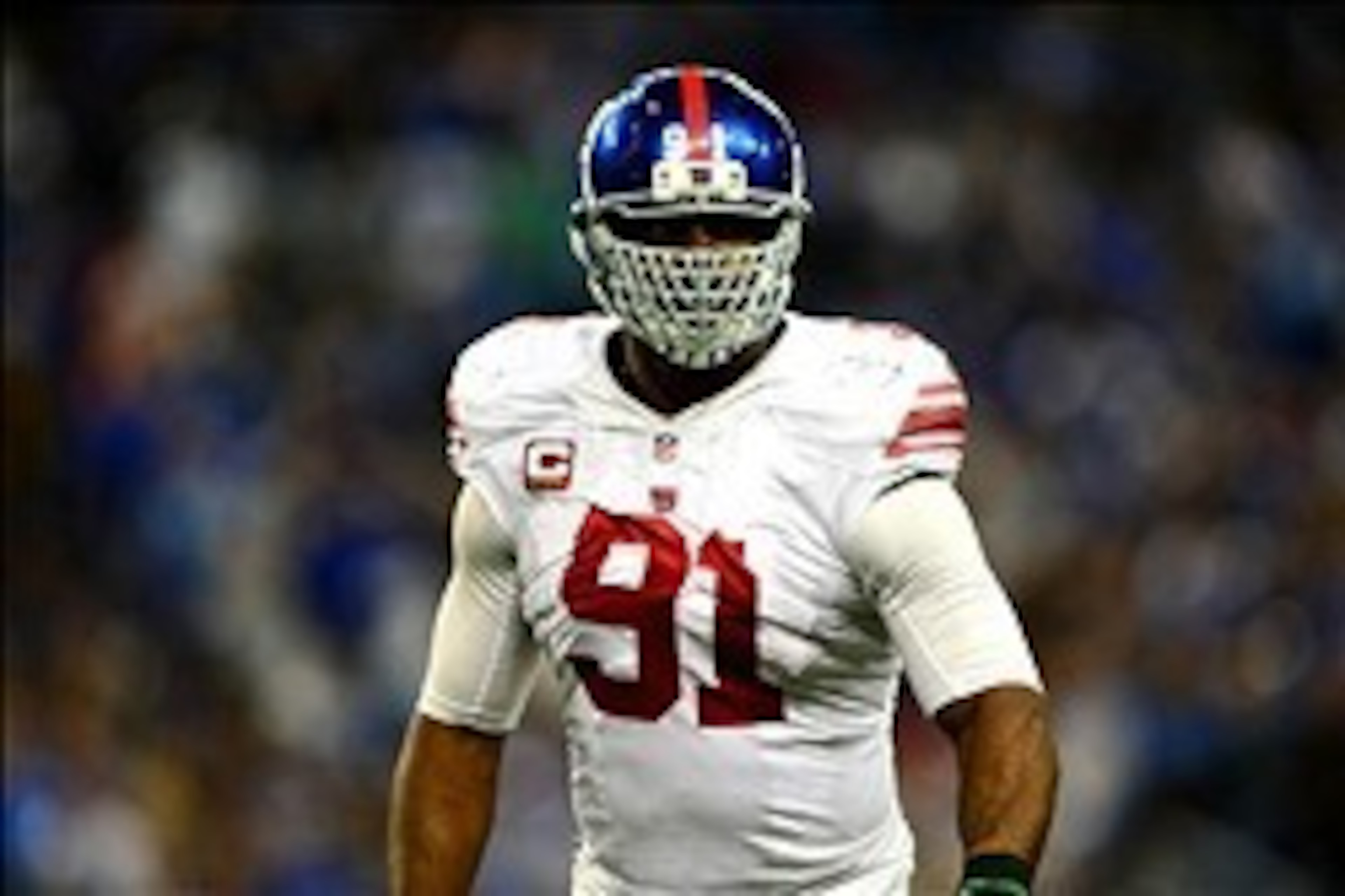 Dec 22, 2013; Detroit, MI, USA; New York Giants defensive end Justin Tuck (91) against the Detroit Lions at Ford Field. Mandatory Credit: Andrew Weber-USA TODAY Sports