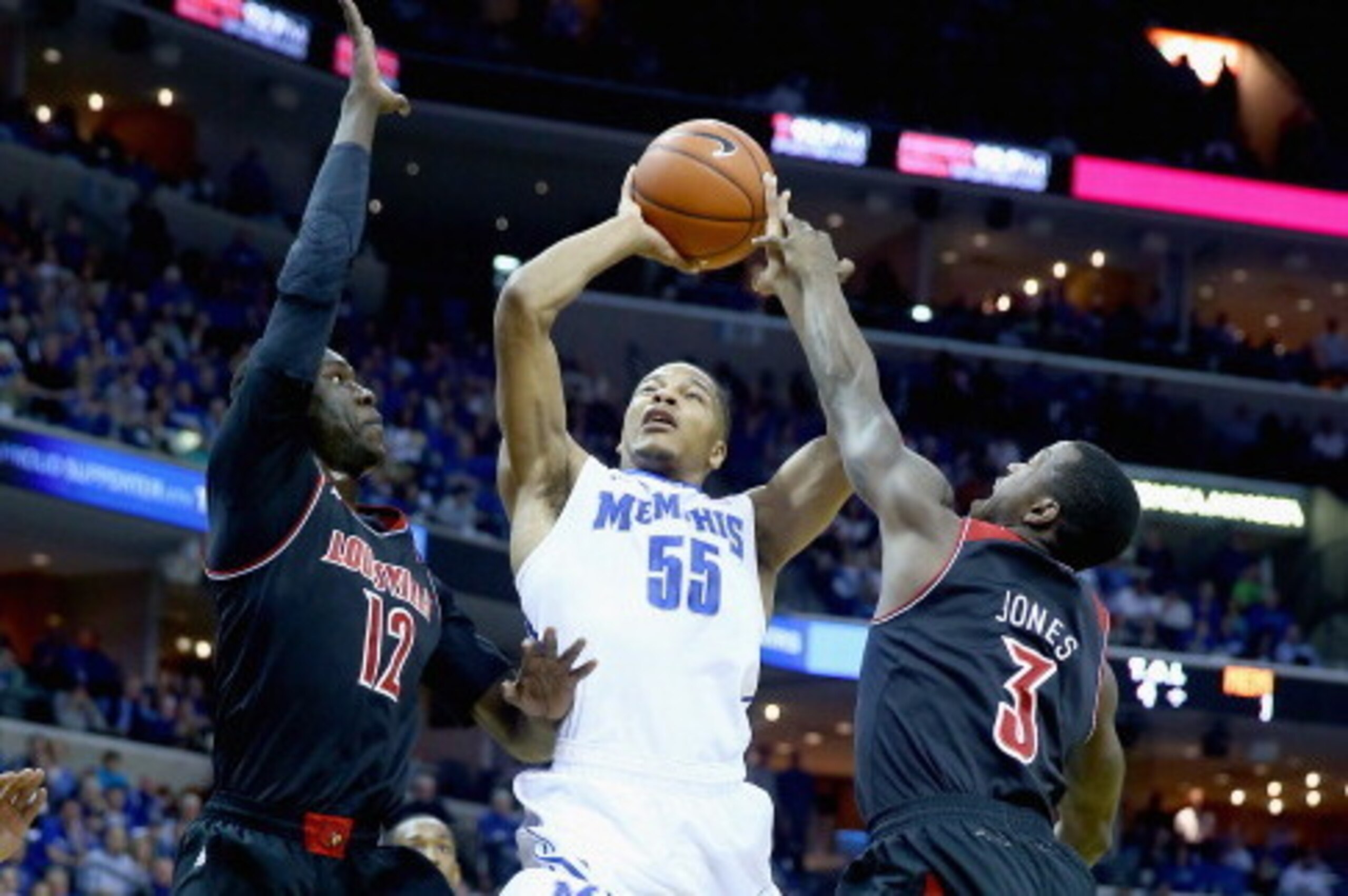 MEMPHIS, TN - MARCH 01:  Geron Johnson #55 of the Memphis Tigers shoots the ball against the Louisville Cardinals during the game at FedExForum on March 1, 2014 in Memphis, Tennessee.  (Photo by Andy Lyons/Getty Images)