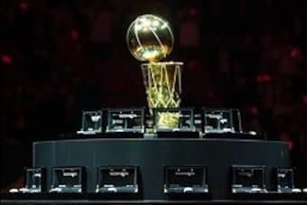 Oct 30, 2012; Miami, FL, USA; The Larry O'Brien Trophy is seen before a game between the Miami Heat and the Boston Celtics at American Airlines Arena. The Heat won 120-107. Mandatory Credit: Steve Mitchell-USA TODAY Sports