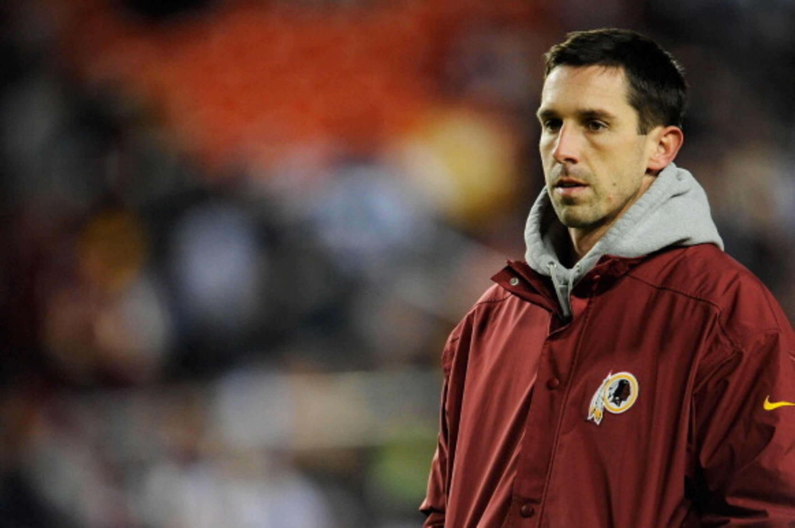 LANDOVER, MD - DECEMBER 30:  Offensive coordinator Kyle Shanahan of the Washington Redskins looks on prior to the start of their game against the Dallas Cowboys at FedExField on December 30, 2012 in Landover, Maryland.  (Photo by Patrick McDermott/Getty I