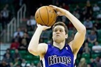 Jan 27, 2014; Salt Lake City, UT, USA; Sacramento Kings point guard Jimmer Fredette (7) shoots during the first half against the Utah Jazz at EnergySolutions Arena. Mandatory Credit: Russ Isabella-USA TODAY Sports